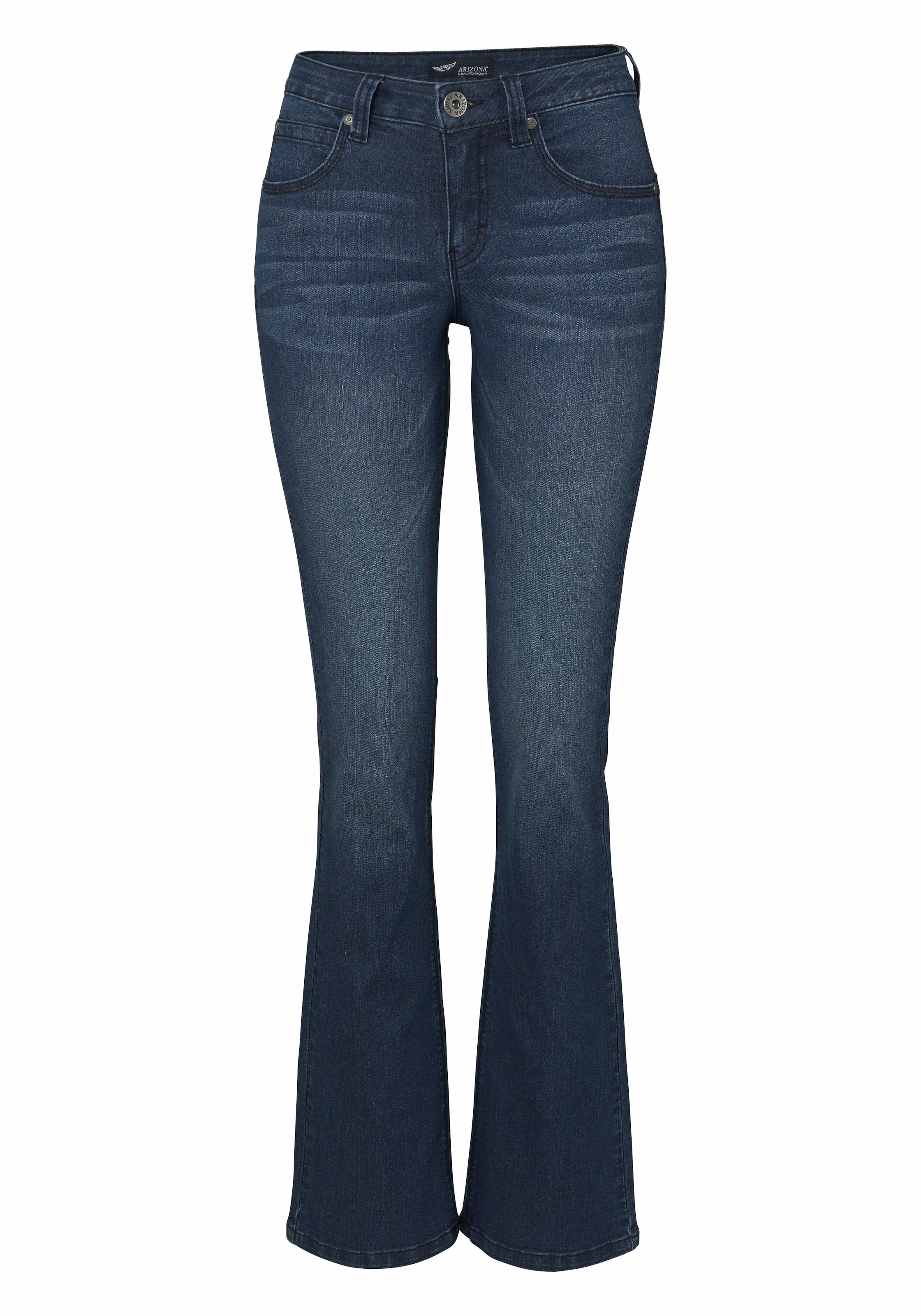 Arizona Bootcut-Jeans »Shaping«, bootcut, Kontrastnähte, Used-Look-Waschung, niedrige Leibhöhe