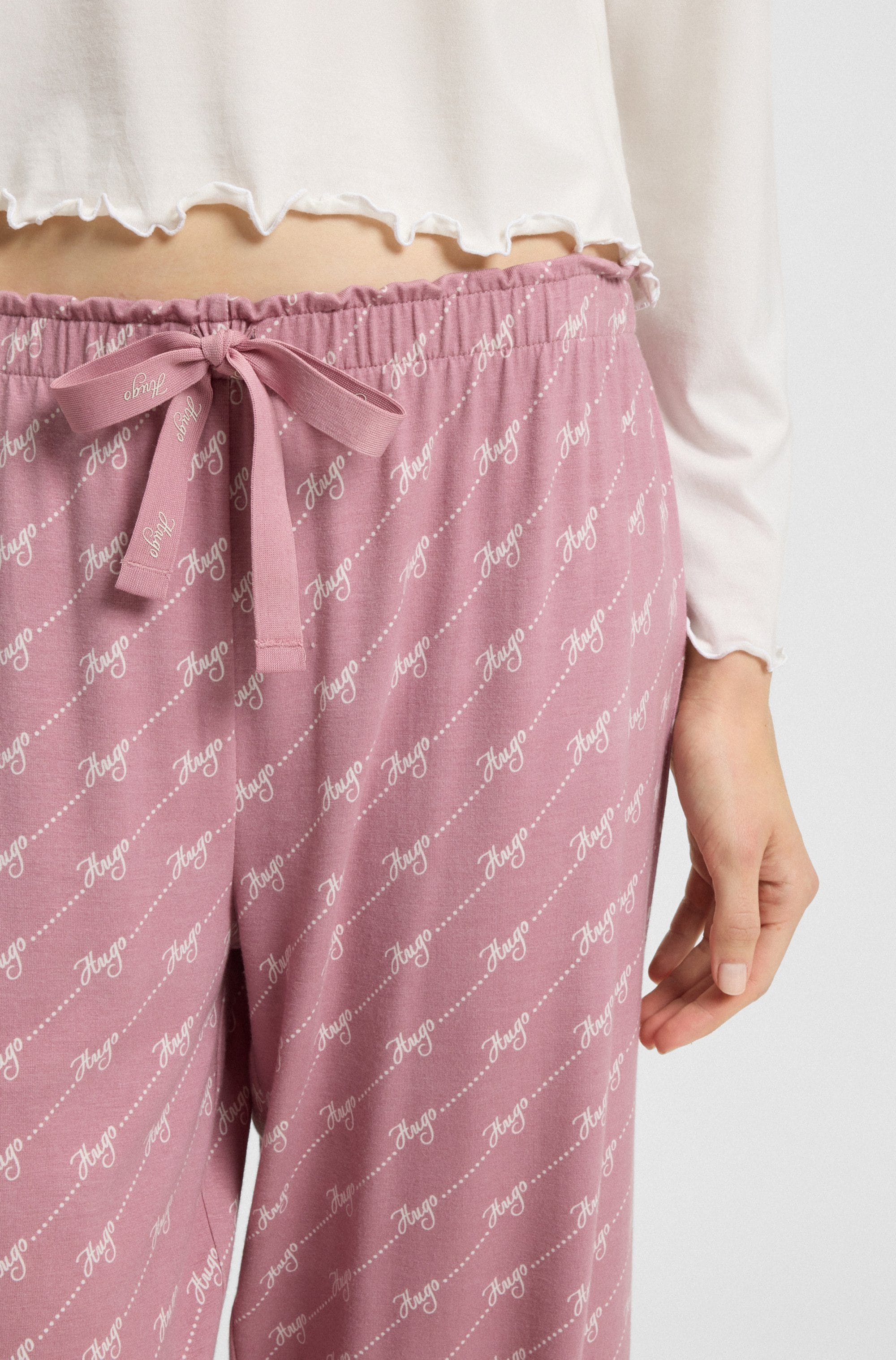 HUGO Underwear Pyjamahose, elastischer Bund, gerader Schnitt, gewellte Kanten