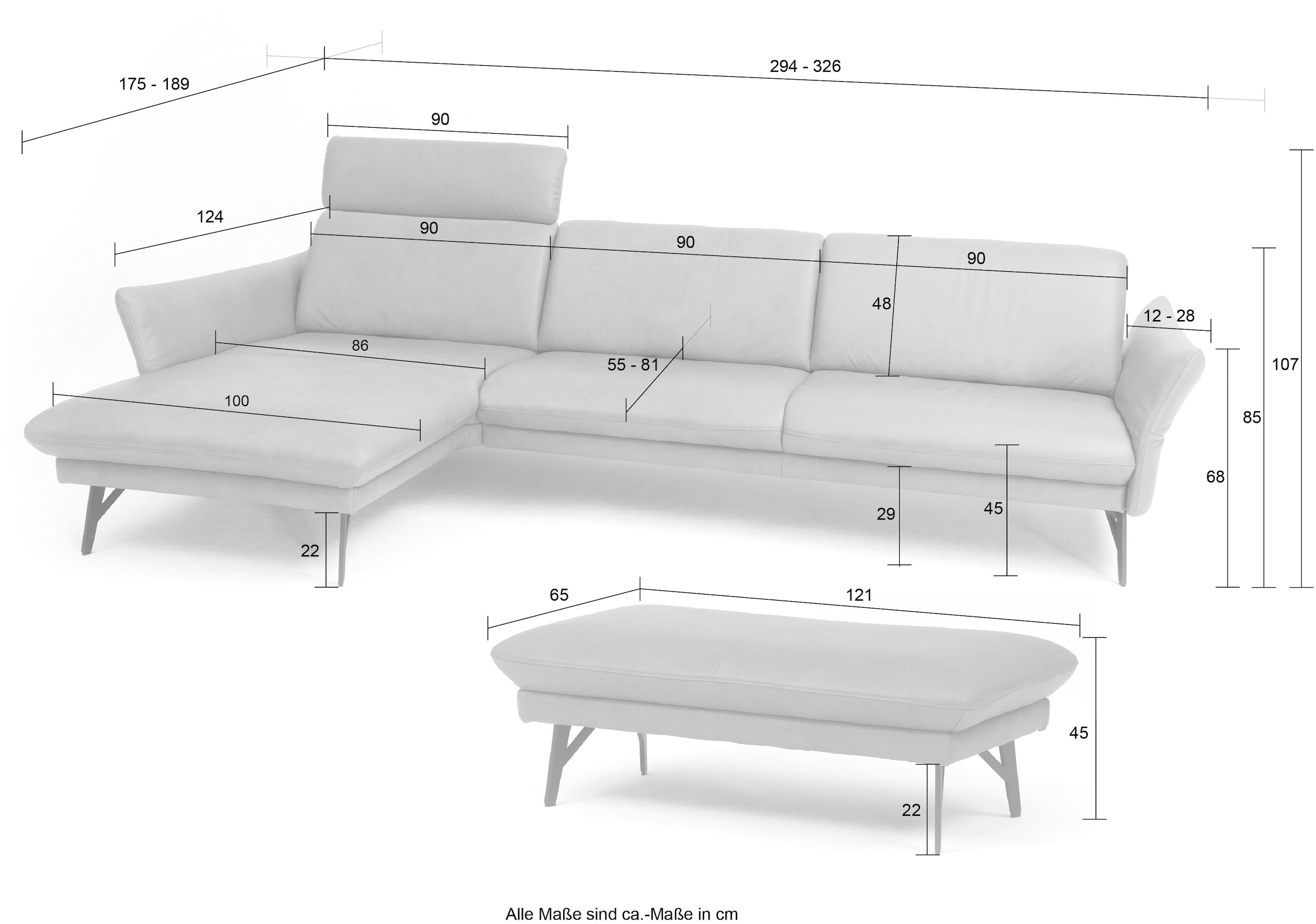 himolla Ecksofa »1928«, (Sofa mit oder ohne Hocker auswählen!), ohne Hocker, Füße Edelstahloptik