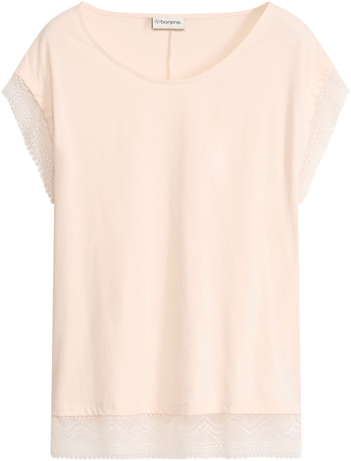 bonprix T-Shirt bequeme Passform, überschnittene Schultern, mit Spitzendetails