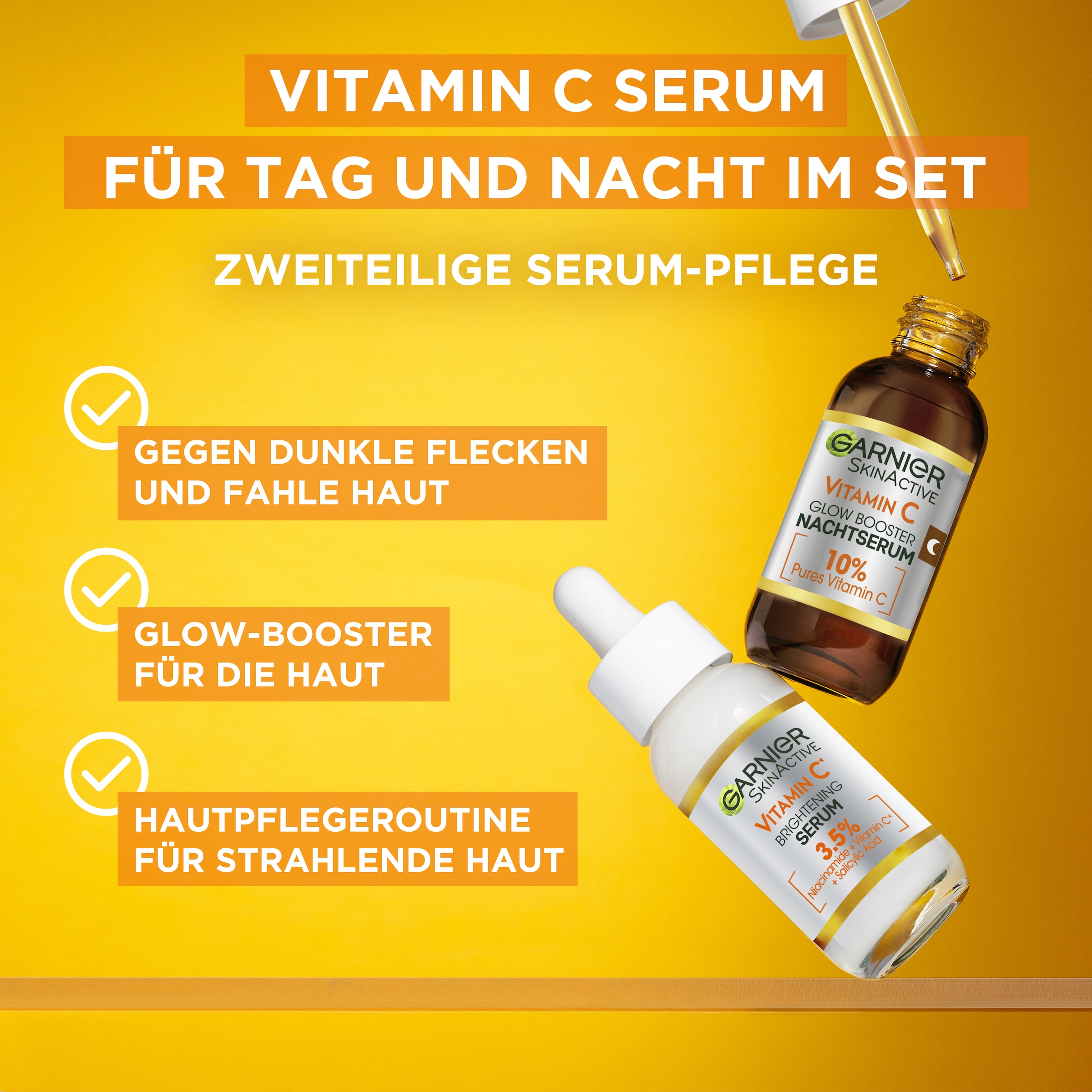GARNIER Gesichtsserum »Vitamin C Glow Booster Serum Duo« effektivere Hautregeneration, für mehr Glow