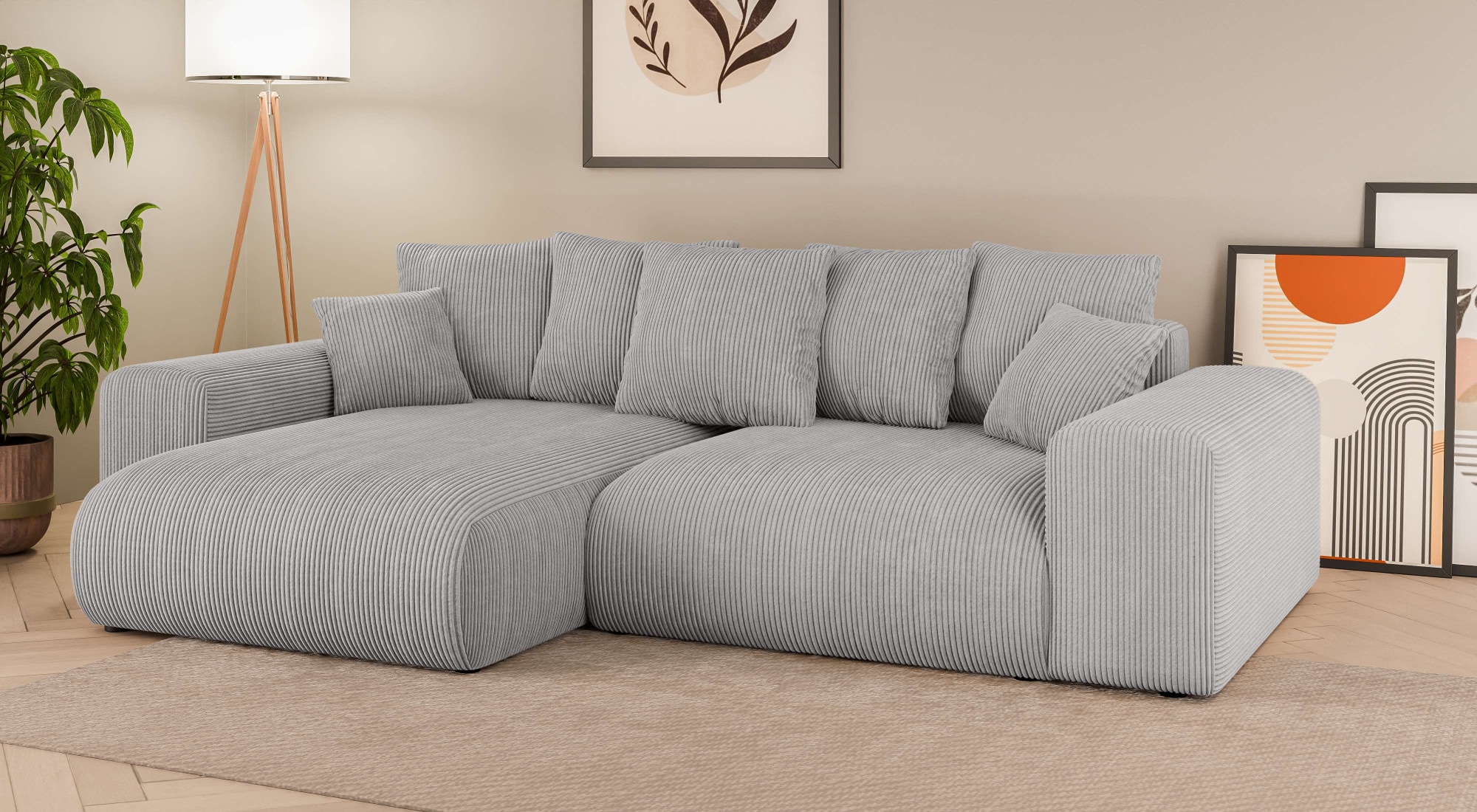 Home affaire Ecksofa »LAKESIDE mit Bettfunktion und Bettkasten, B/T/H 257/166/84 cm«, L-Form, Recamiere beidseitig montierbar, Wellenunterfederung