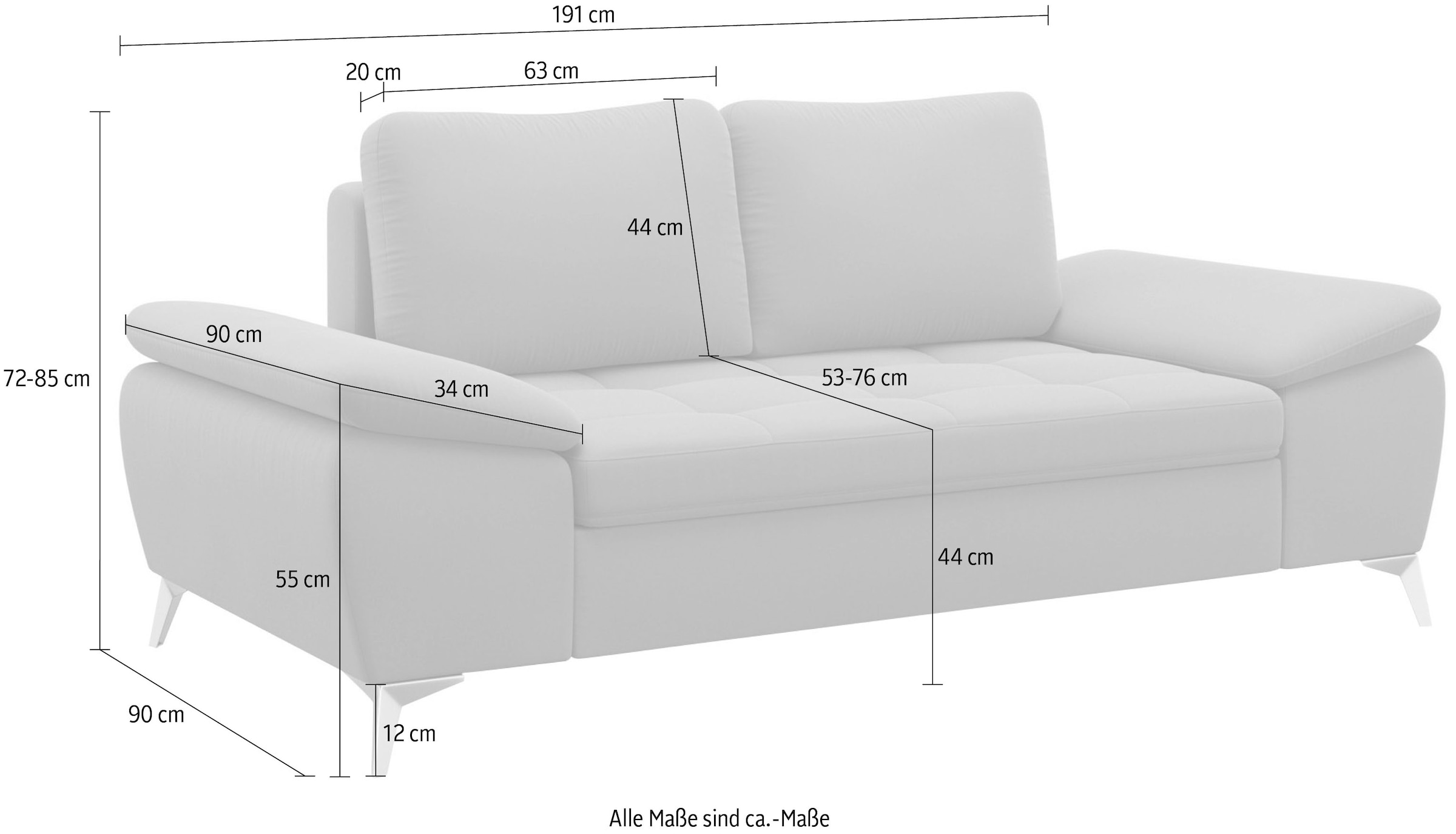 sit&more 2-Sitzer »Latigo« mit hochwertigen Metallfüßen