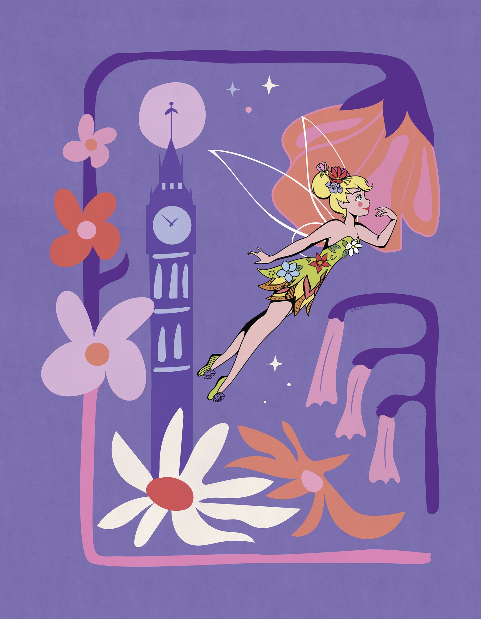 Komar Leinwandbild »Disney Tinker Bell Flower City«, Disney, (1 St.), 30 x 40 cm (Breite x Höhe) - Kinderzimmer, Dekoration