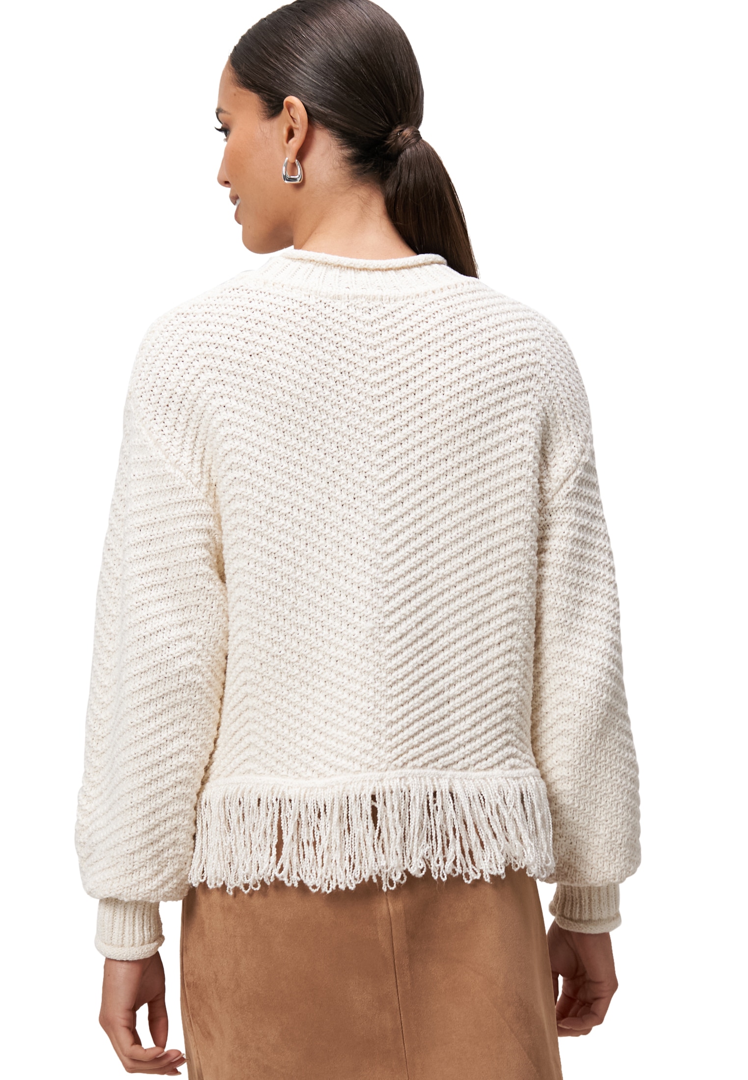 Zero Rundhalspullover »Pullover mit Fransen«