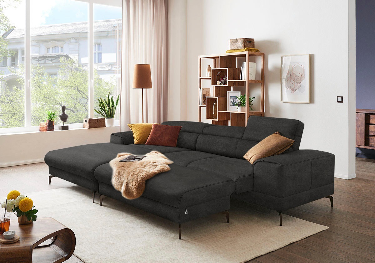 W.SCHILLIG Ecksofa »piedroo, Designsofa mit tollem Sitzkomfort, elegant und bequem, L-Form«, Kopfteilverstellung, wahlweise mit Sitztiefenverstellung, Breite 303cm