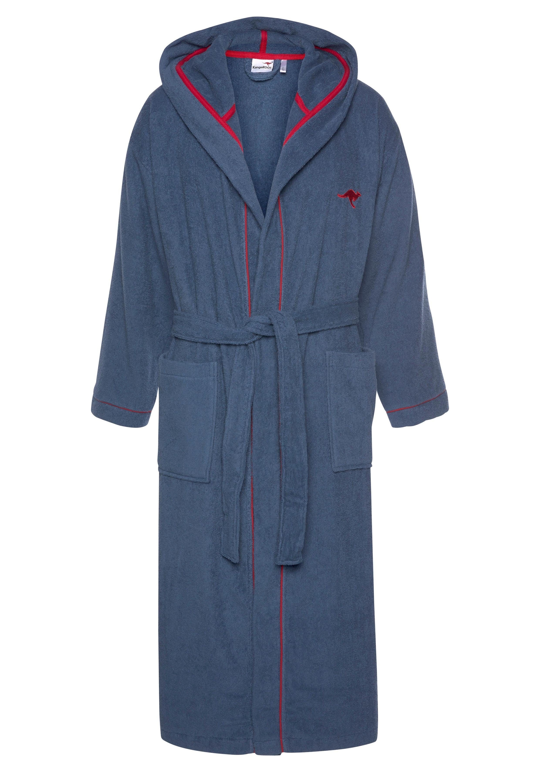 KangaROOS Unisex-Bademantel »Luke, ideal für Sauna & Spa, Hotelbademantel, Morgenmantel«, (1 St.), für Damen & Herren, Bademantel mit Kapuze & Logostickerei,S-2XL