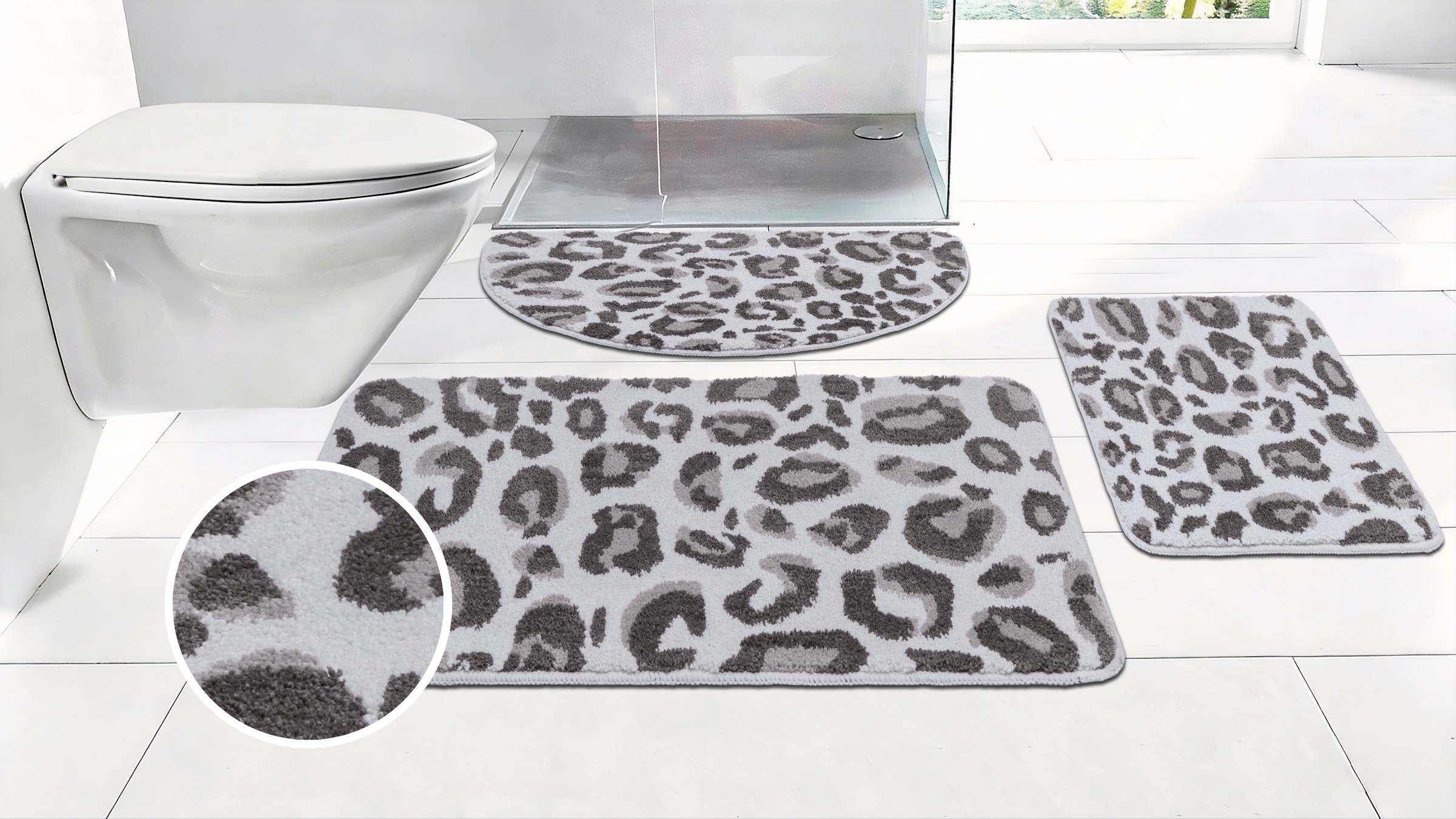 OTTO home Badematte "Regona Leo, Badvorleger, Badezimmer Teppich, Duschvorleger" Höhe 10 mm rutschhemmend beschichtet fußbodenheizungsgeeignet  schnell trocknend Leoparden-Muster, Animal Print, modern