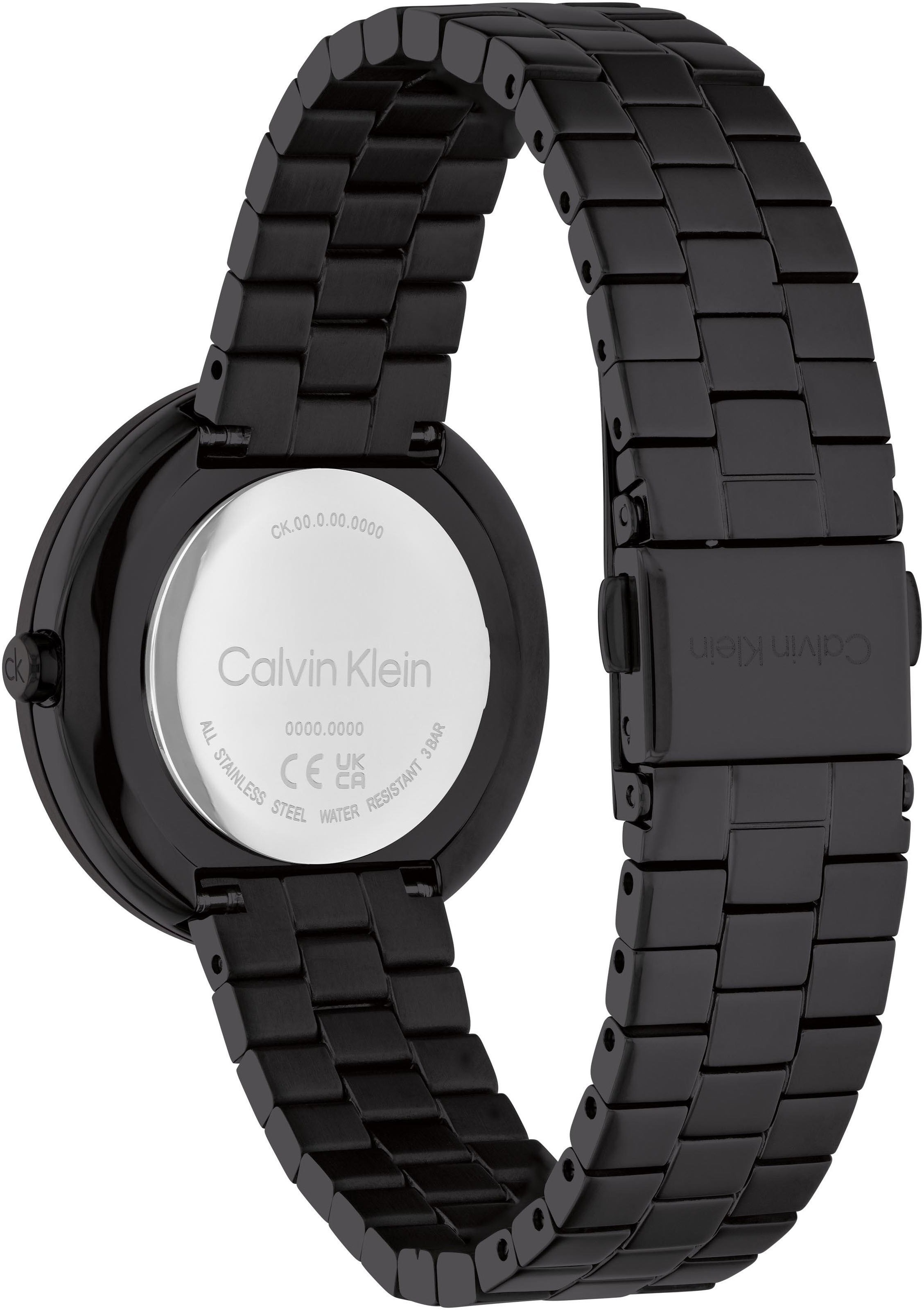 Calvin Klein Quarzuhr »Twisted Bezel«, Armbanduhr, Damenuhr, Edelstahlarmband, analog, Glassteine