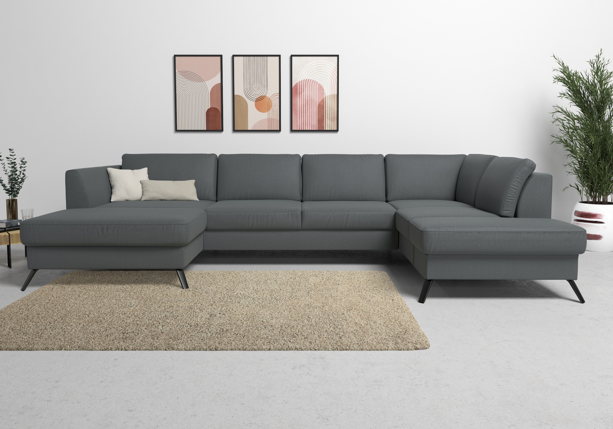 sit&more Wohnlandschaft »Olsen U-Form«, inklusive Sitztiefenverstellung, wahlweise mit Bettfunktion, 15cm hoch