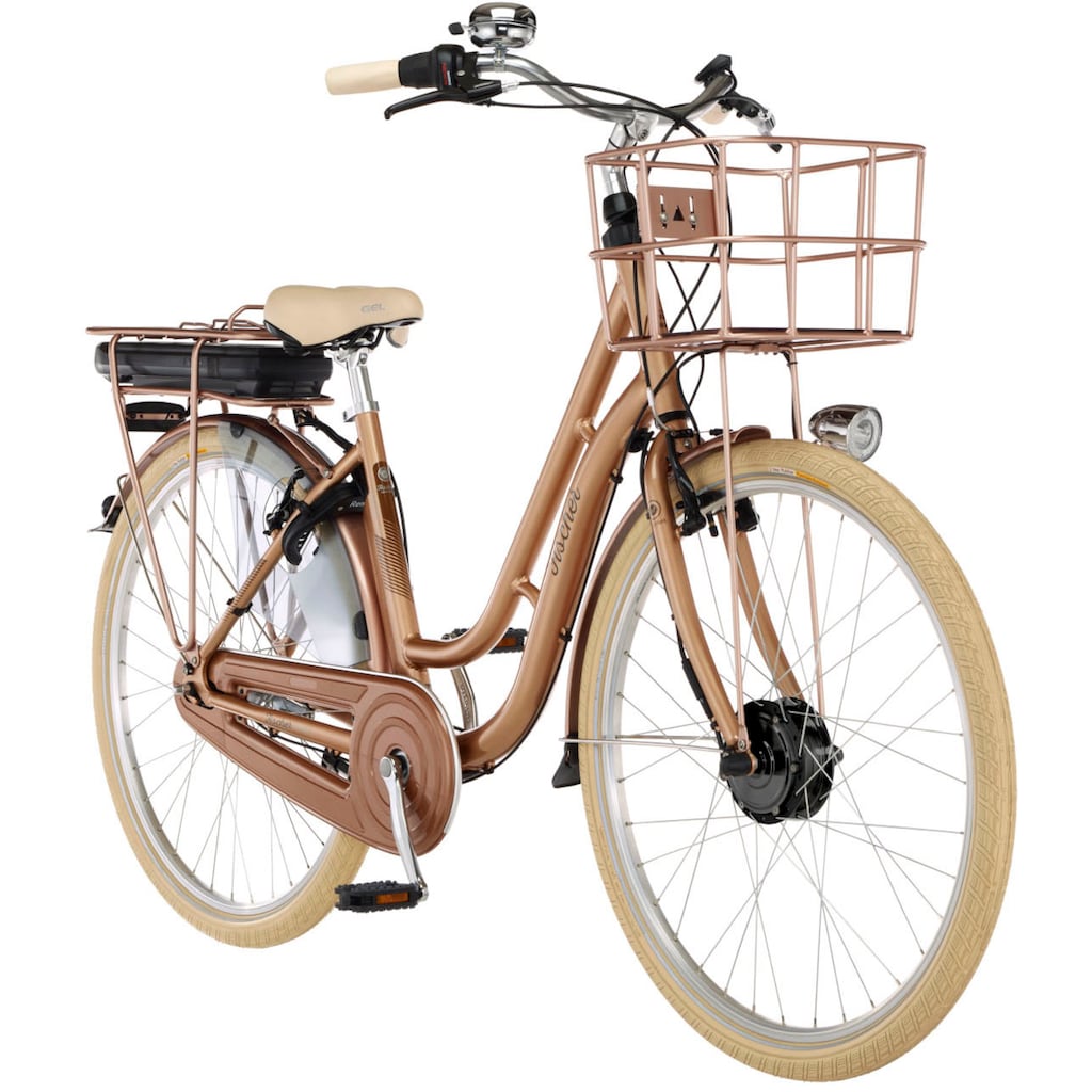 FISCHER Fahrrad E-Bike »CITA RETRO 2.2 522«, 7 Gang, Shimano, Nexus, Frontmotor 250 W, (mit Akku-Ladegerät-mit Beleuchtungsset-mit Fahrradschloss)