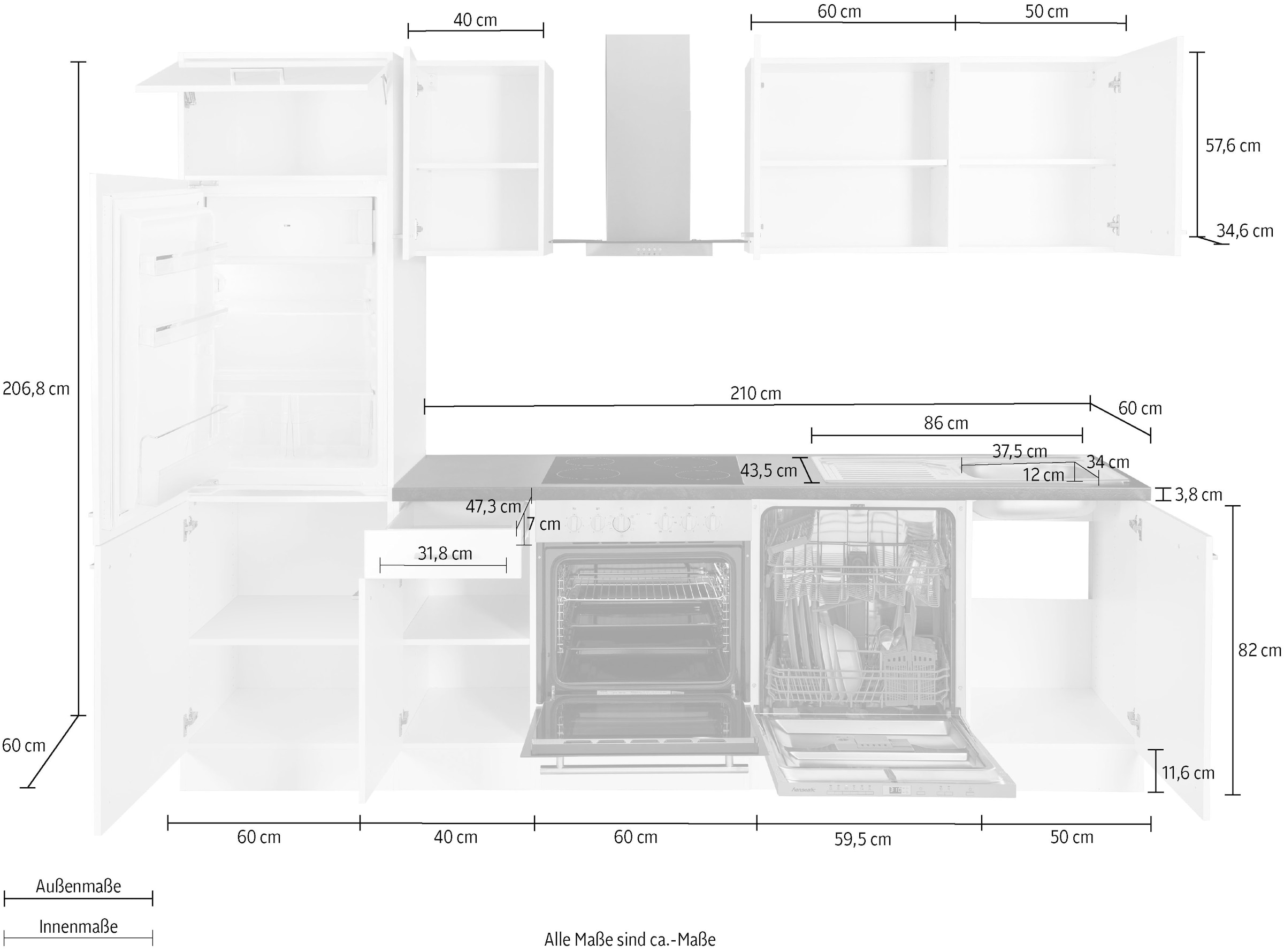 OPTIFIT Küchenzeile »Iver«, 270 cm breit, inkl. Elektrogeräte der Marke  HANSEATIC, wahlweise mit oder ohne vollintegrierbaren Geschirrspüler auf  Rechnung bestellen | Küchenzeilen mit Geräten