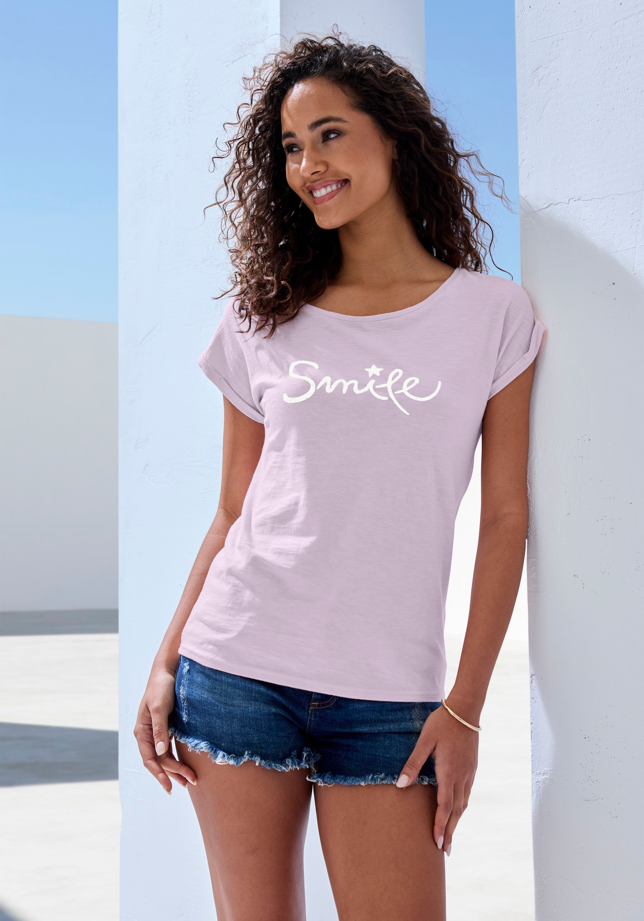 Beachtime T-Shirt »mit Frontdruck "Smile"«, aus weicher Baumwoll-Qualität