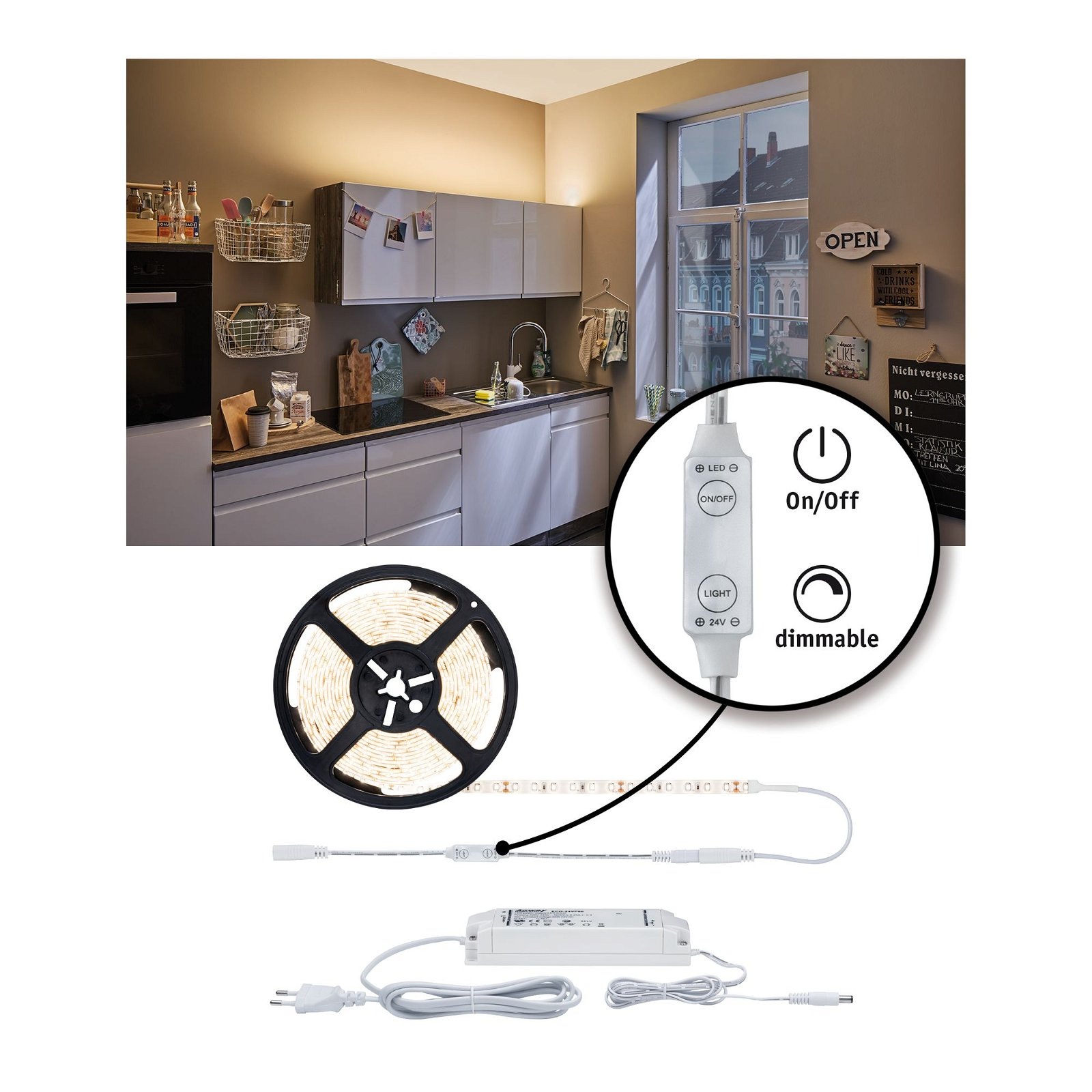 Paulmann LED-Streifen »SimpLED Power Set 3m 33W 230/24V DC weiß Kunststoff«, 1 St.-flammig, inkl Dimm/Switch