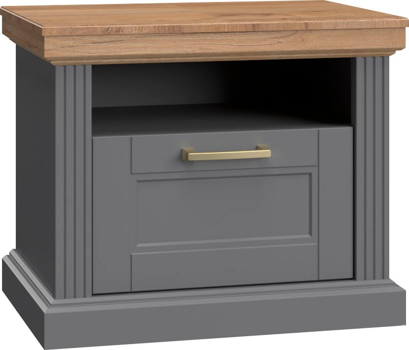 Home affaire Nachtkonsole »Tara, im klassischen Landhausstil, FSC-zertifiziert«, (1 offenes Fach und 1 Schublade mit Metallgriff, Soft-Close-Funktion), lackiert mit wasserbasiertem UV-Lack, 62x43x52cm (BxHxT)