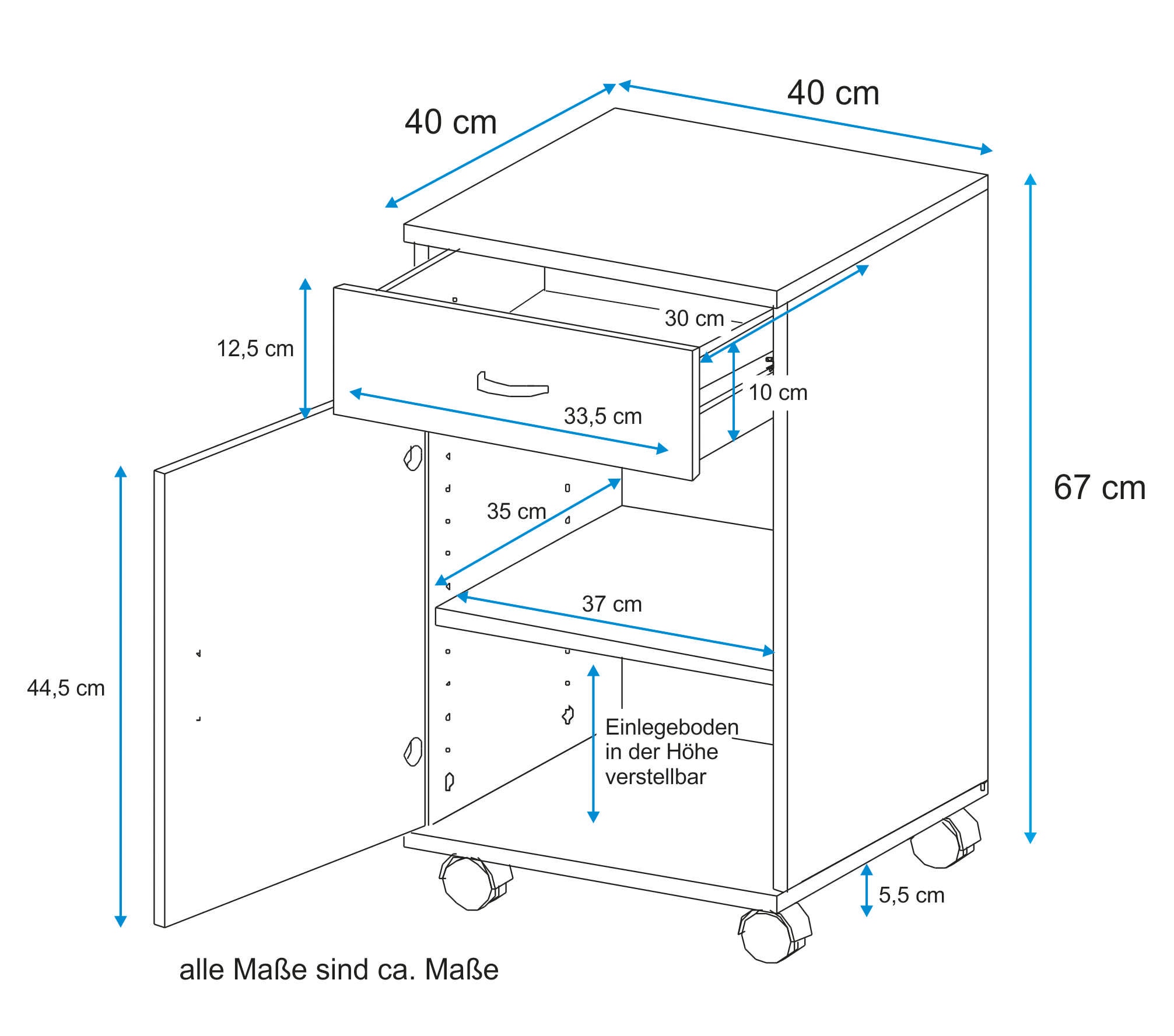VOGL Möbelfabrik Rollcontainer »1191, Bürocontainer«, (1 St.), verschiedene Ausführungen, mit Schubladen, Höhe 67 cm, Made in Germany