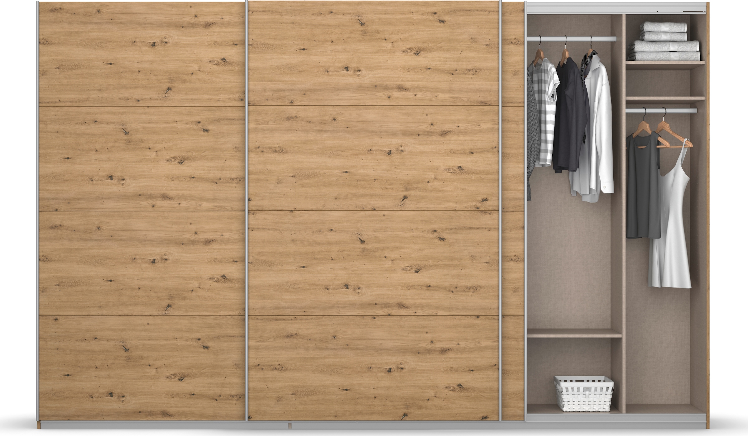 rauch Schwebetürenschrank »Kleiderschrank Schrank Garderobe KOLUNA mit Dekor-Front«, (Breiten 203/271/315/360 cm Höhen 210/229 cm), inkl. 2 Innenschubladen sowie extra Einlegeböden MADE IN GERMANY