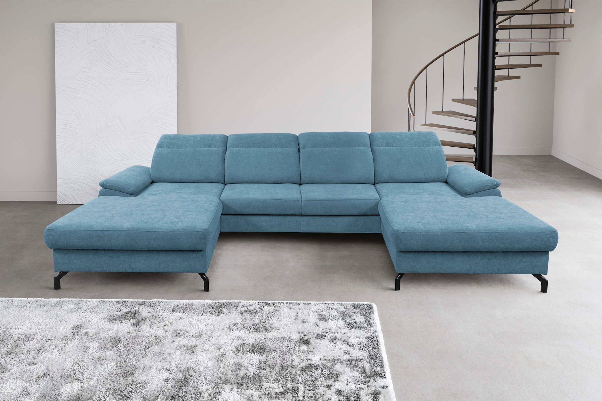 Wohnlandschaft »Slavio U-Form«, Modernes U-Sofa mit Schlaffunktion, Bettkasten,...