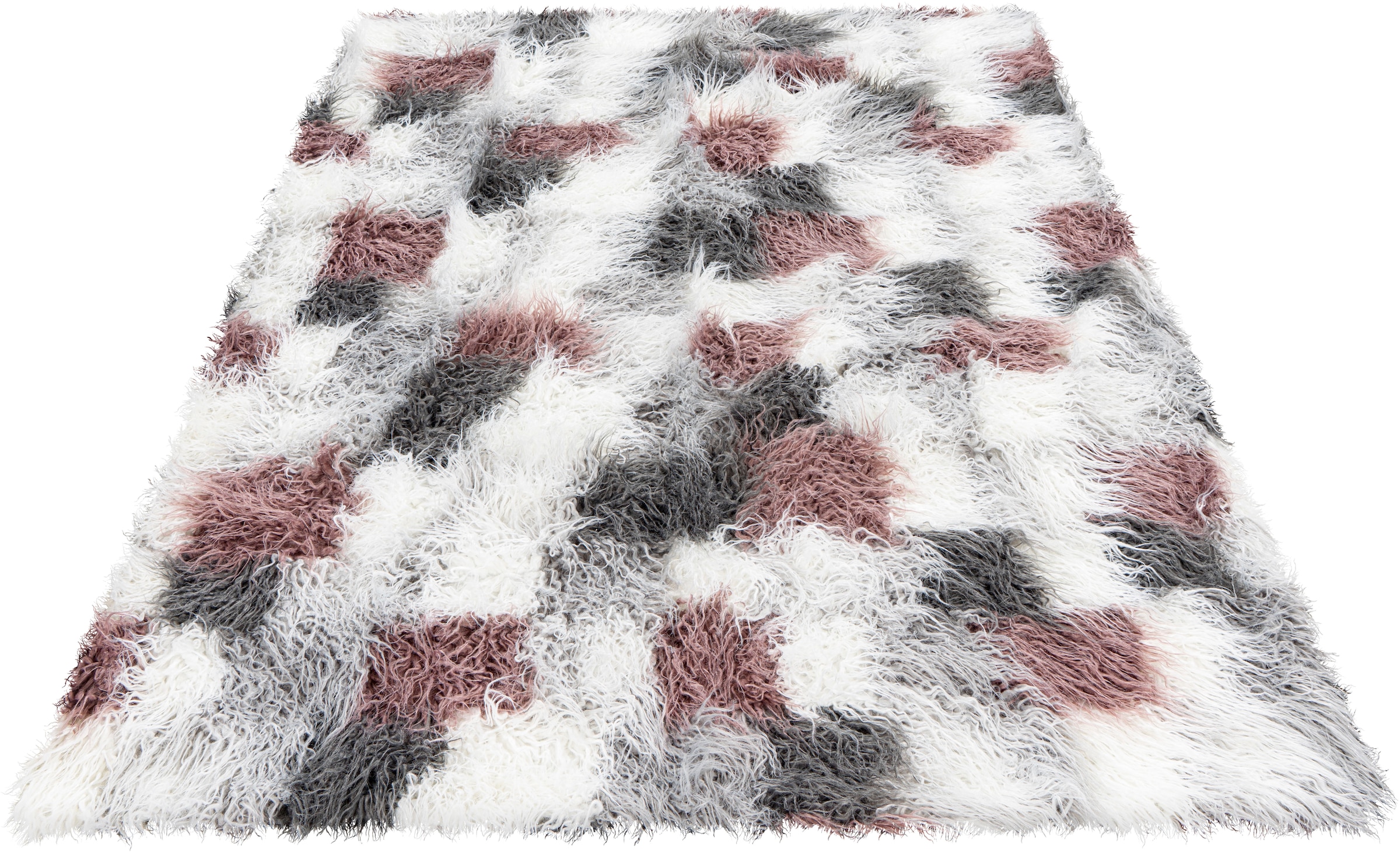 Obsession Hochflor-Teppich »My Boogie 931«, rechteckig, 75 mm Höhe, Kunstfell, Tibetfell Optik, weicher Hochflor, modern, kariertes Design
