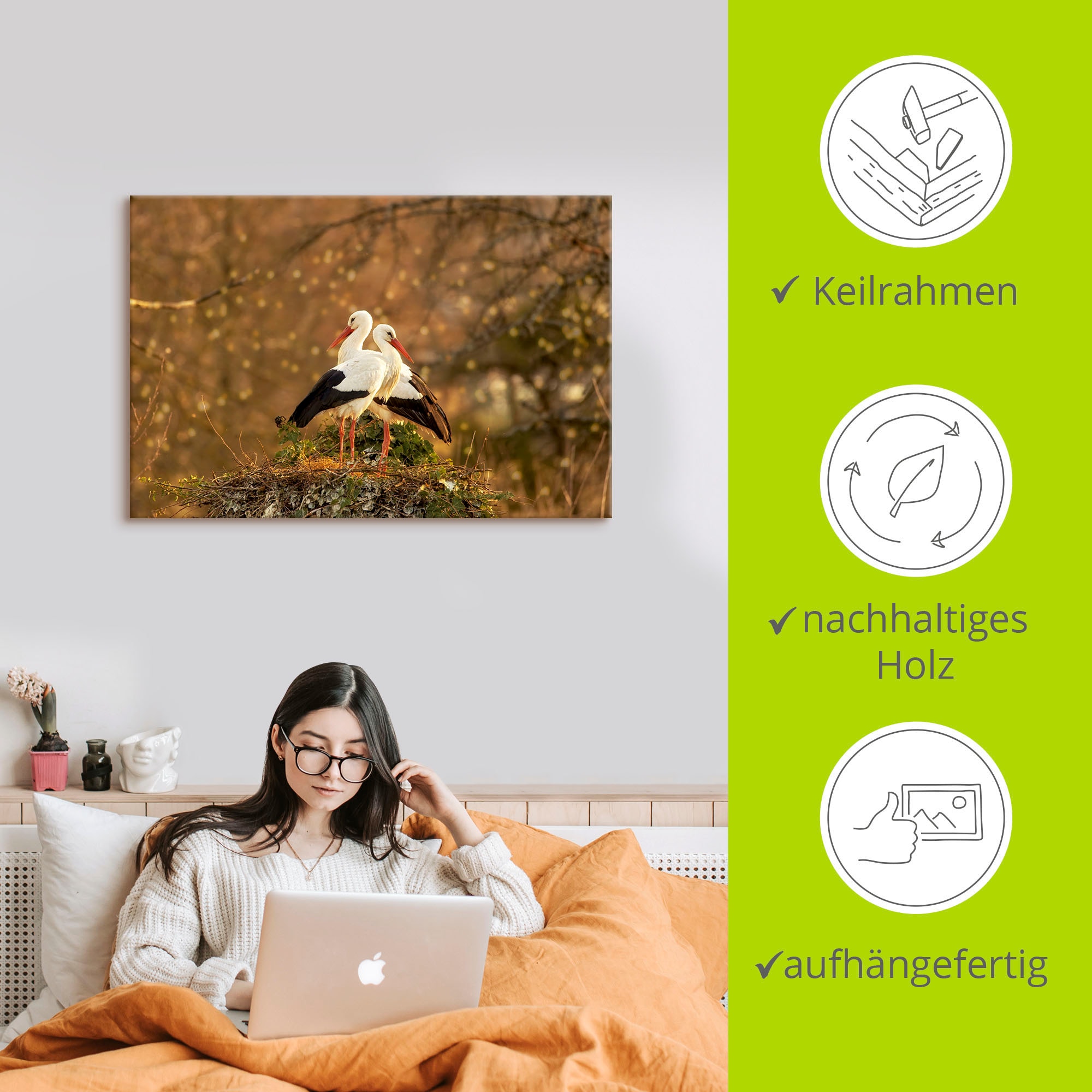 Artland Leinwandbild »Storchenpaar« Vogelbilder 1 Stk. tlg. auf Holzrahmen gespannt