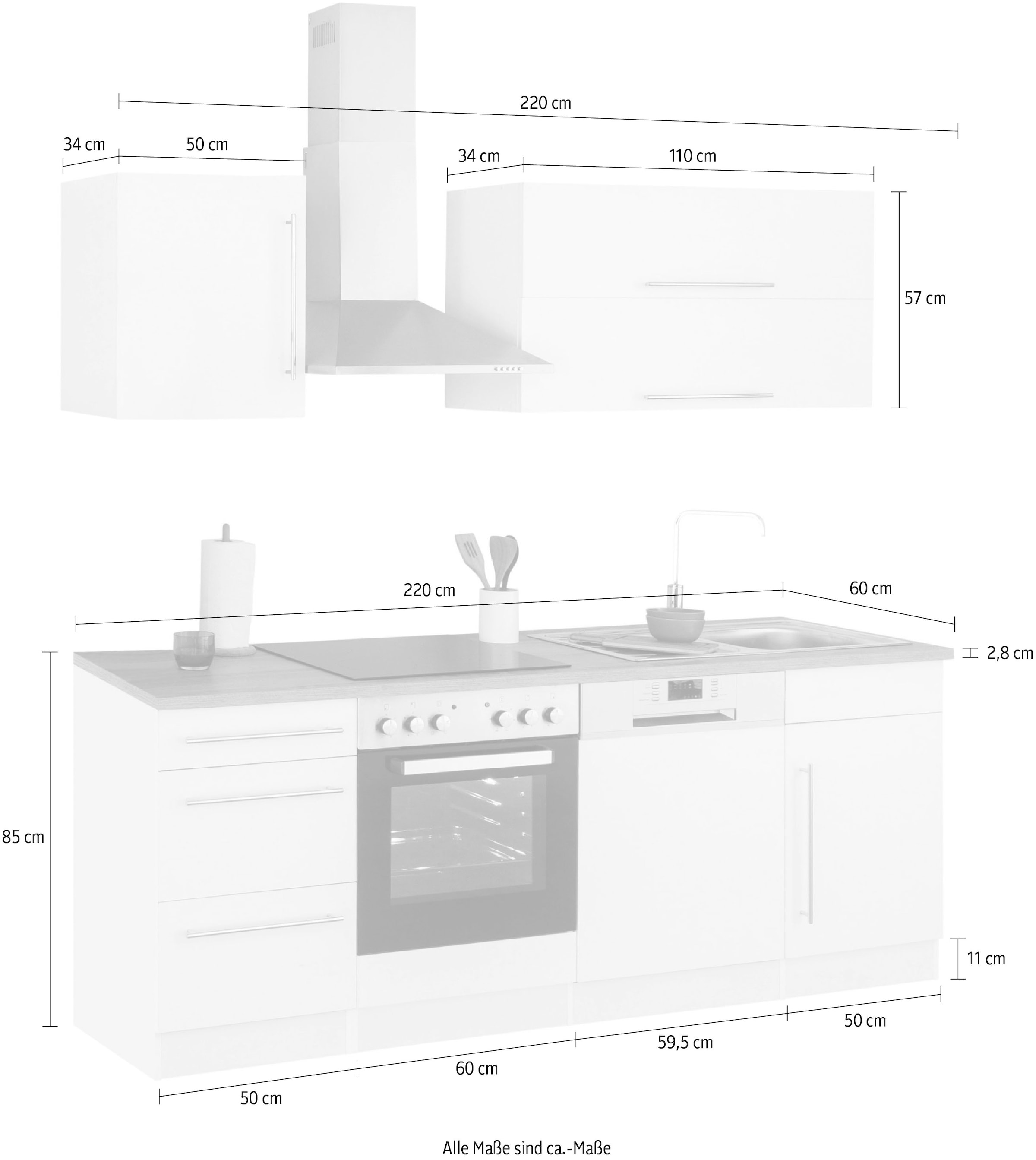 HELD MÖBEL 220 E-Geräten, mit bequem bestellen Breite Küchenzeile cm »Samos«