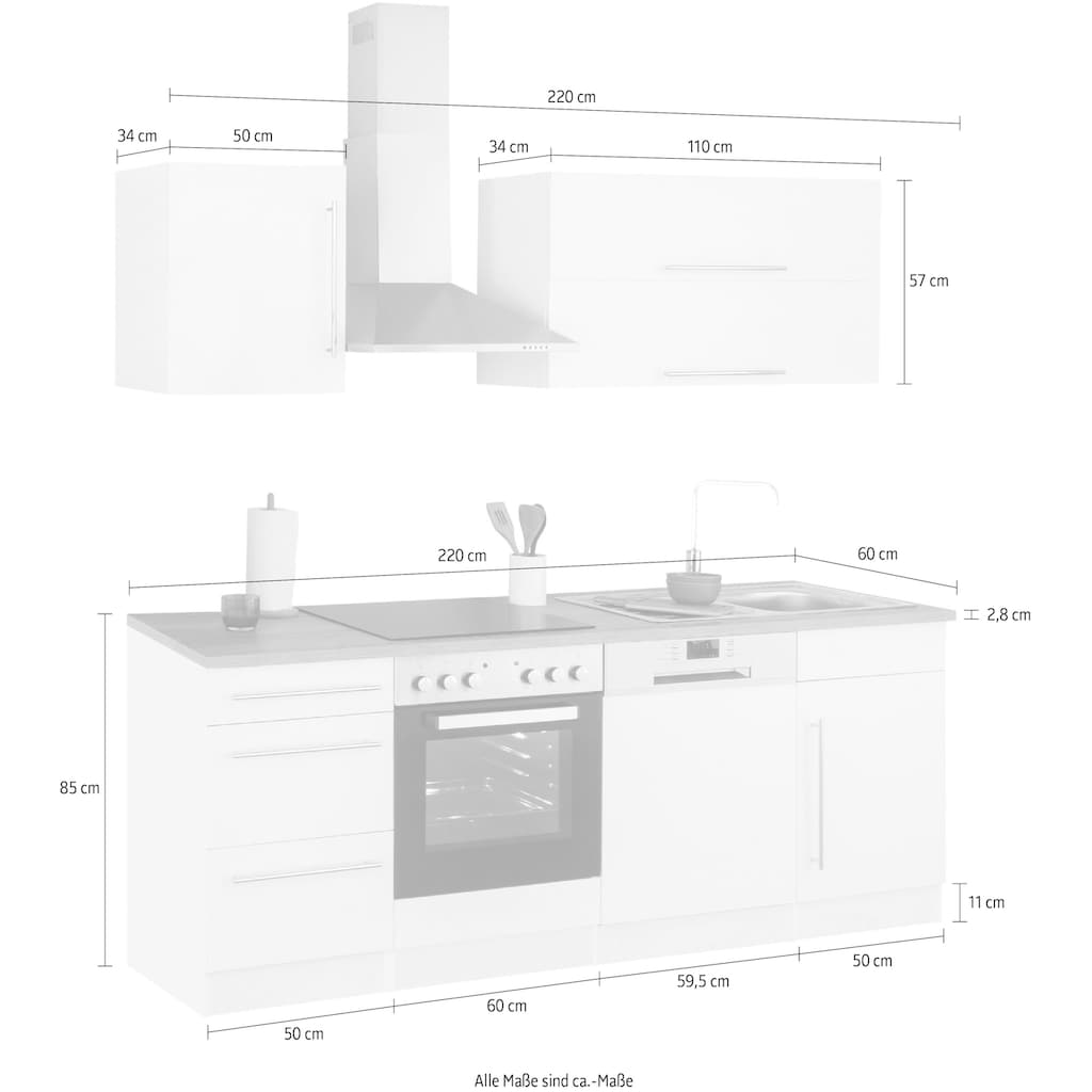 HELD MÖBEL Küchenzeile »Samos«, ohne E-Geräte, Breite 220 cm
