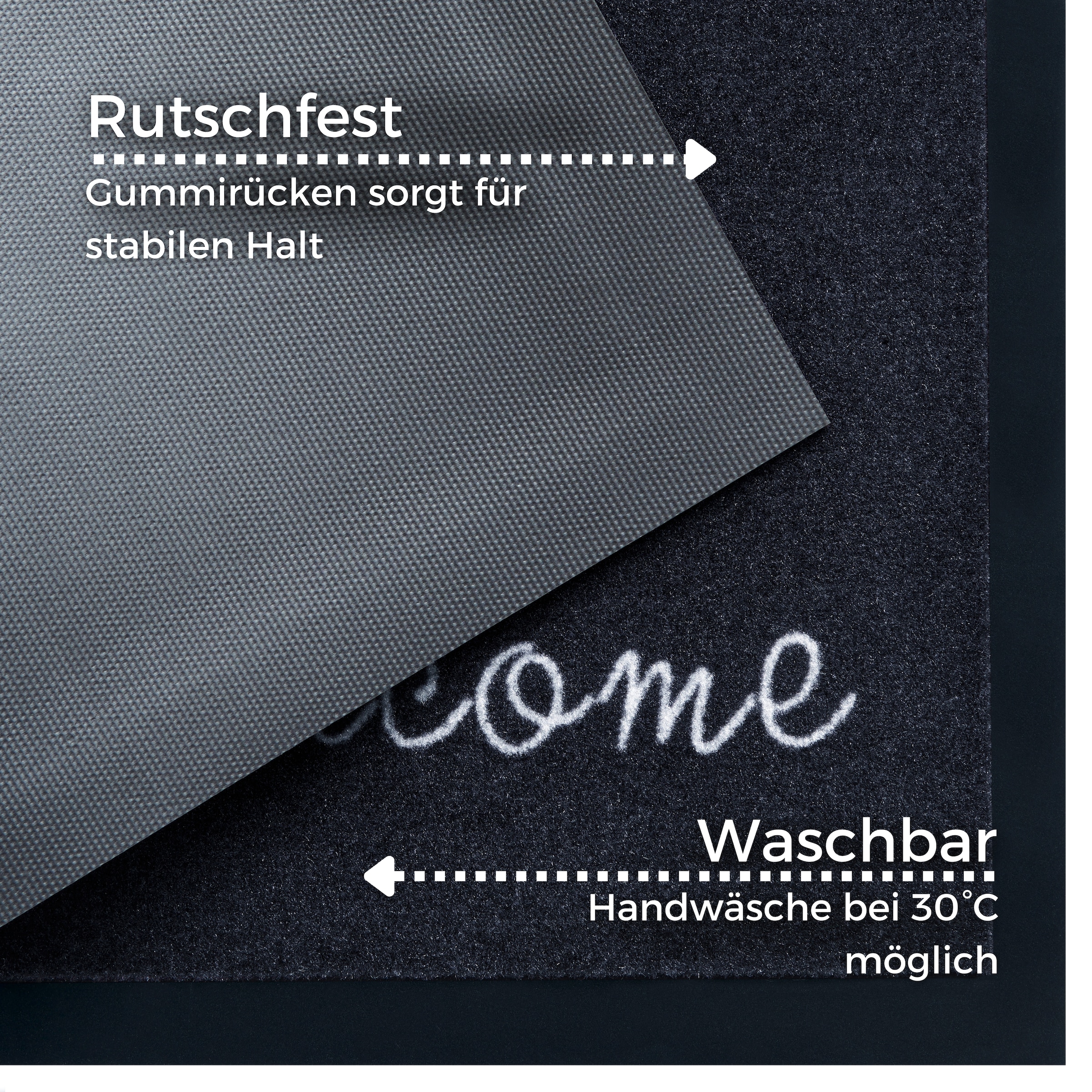 my home Fußmatte »Welcome«, rechteckig, 5 mm Höhe, Schmutzfangmatte, Türmatte, In- und Outdoor, Schrift, Läufer, waschbar