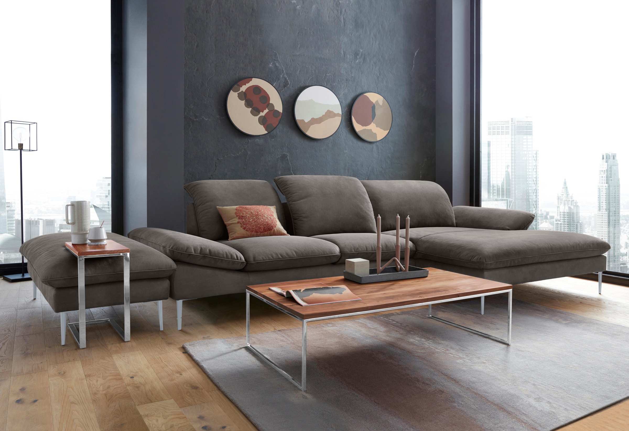 W.SCHILLIG Ecksofa »enjoy&MORE, Designsofa, bequem, zeitlos und elegant, L-Form«, mit Sitztiefenverstellung, Füße silber matt, Breite 340 cm