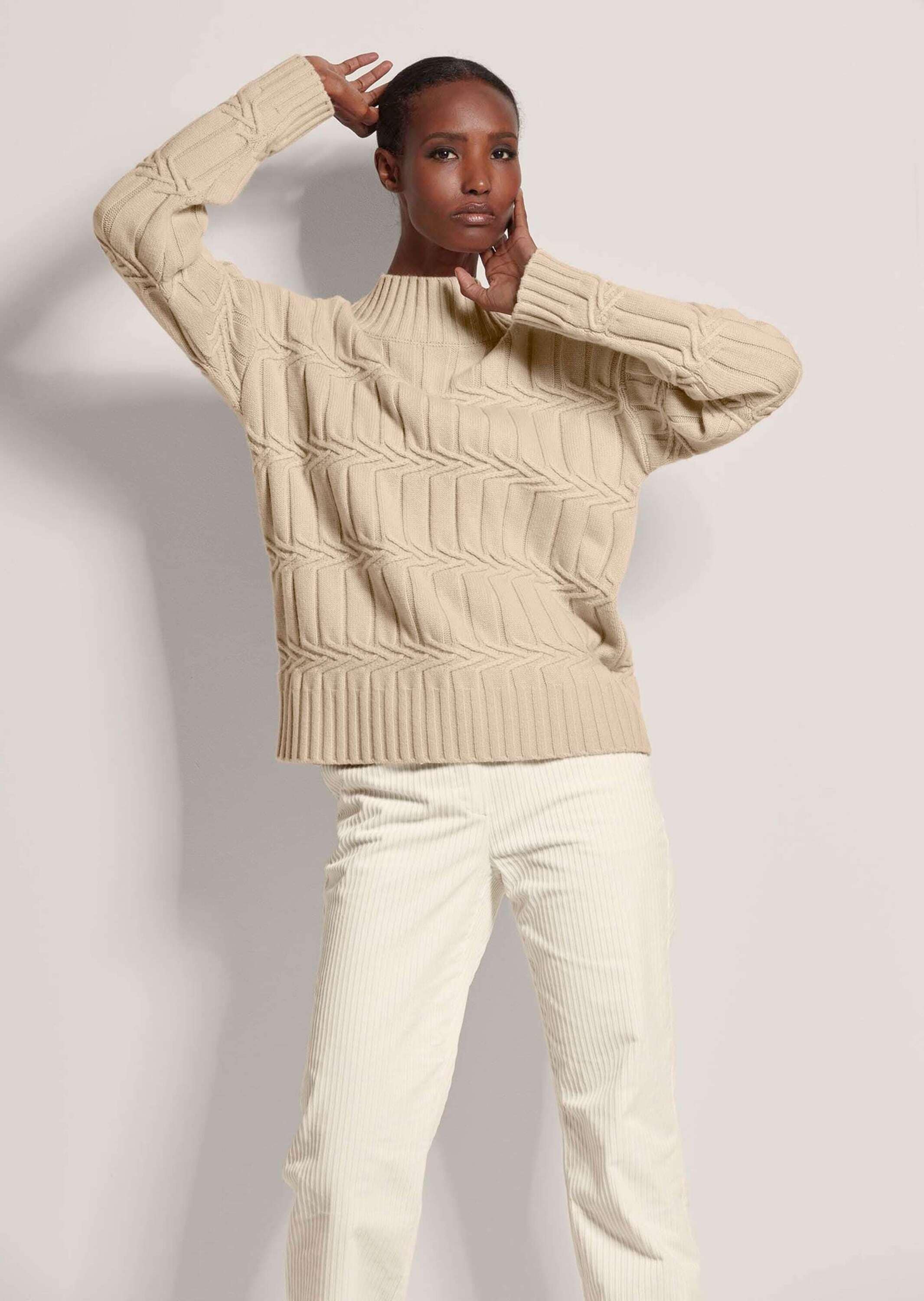 MADELEINE Longpullover »Pullover Stehkragen-Pullover mit Zopfmuster«