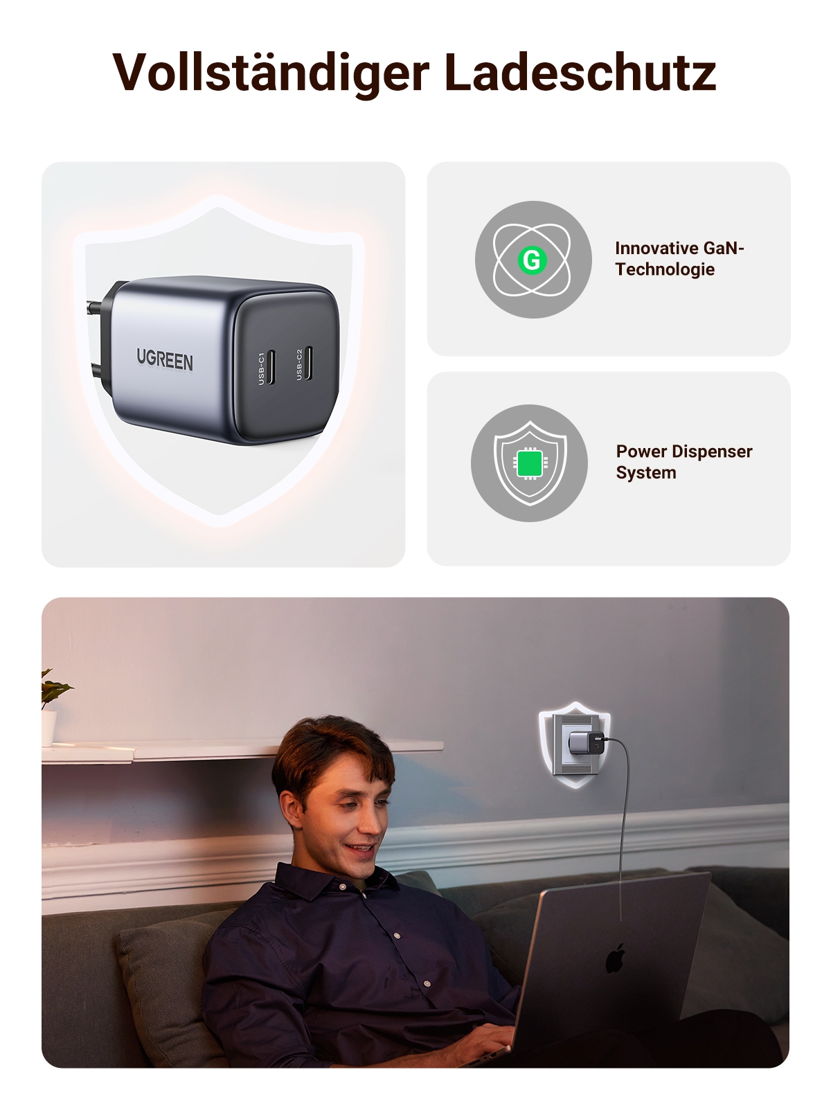 UGREEN Schnelllade-Gerät »Nexode 45W Dual USB-C PD Charger (25W+20W) CD294«