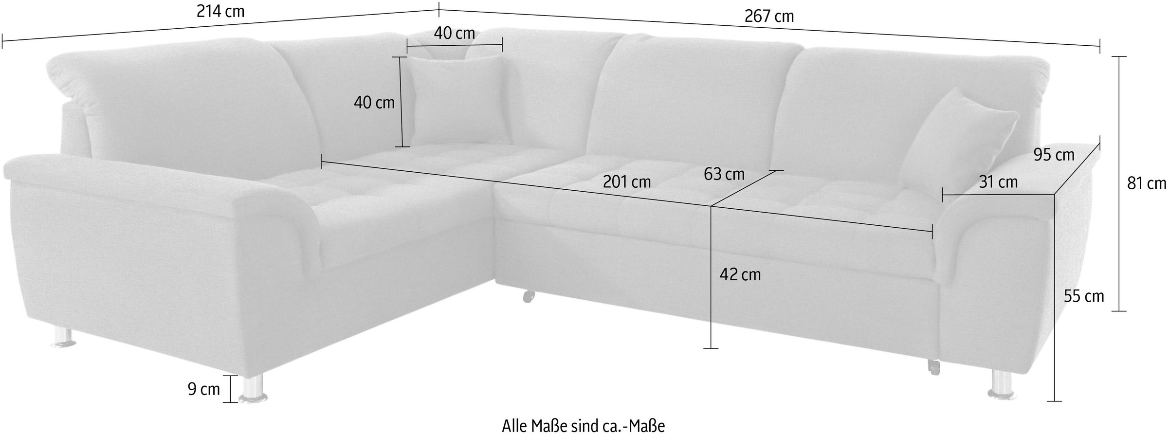 DOMO collection Ecksofa »FRANZI zeitlos und elegant, moderne Sitzheftung, L-Form« wahlweise mit Kopfteilverstellung (dann Breite: 275 cm)
