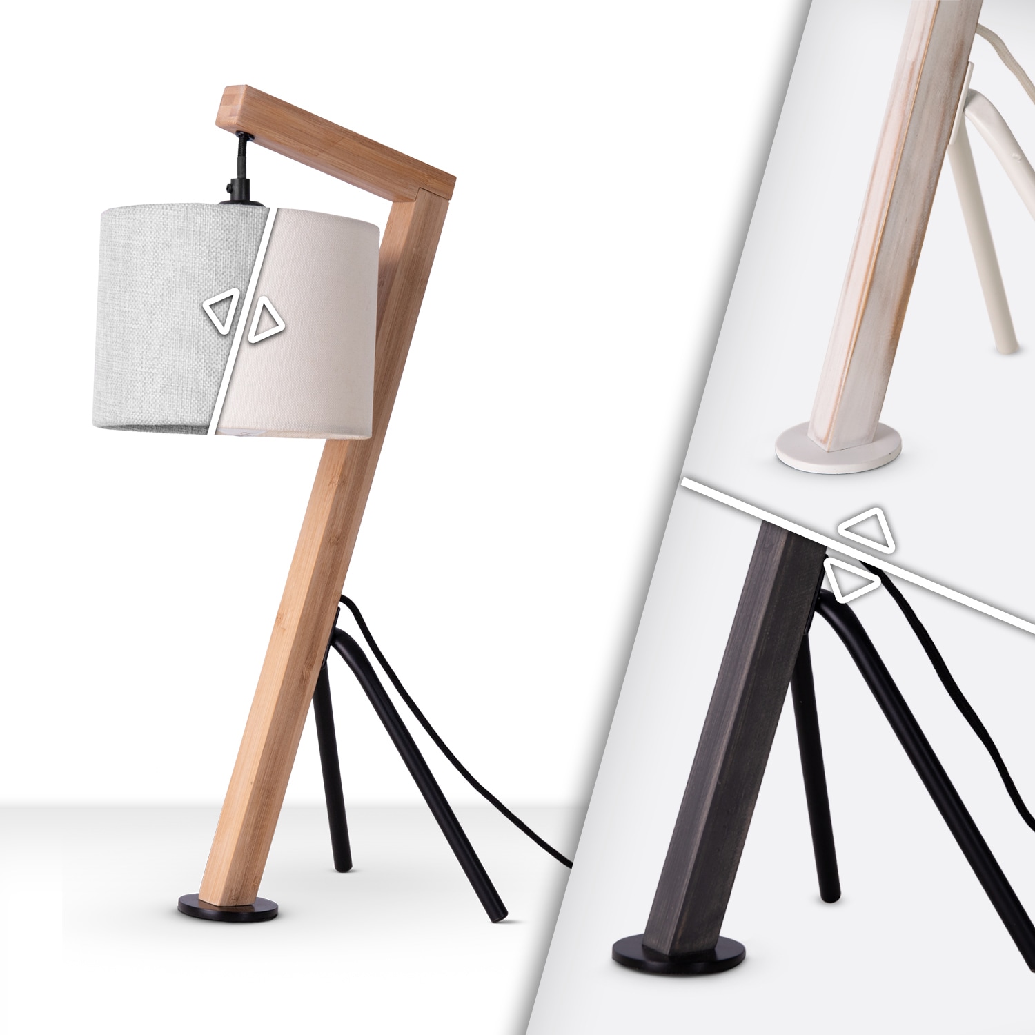 Paco Home Tischleuchte »GALLOW« E27 Schreib Holz Dreibein Vintage E27 Galgen Modern Höhe 49cm