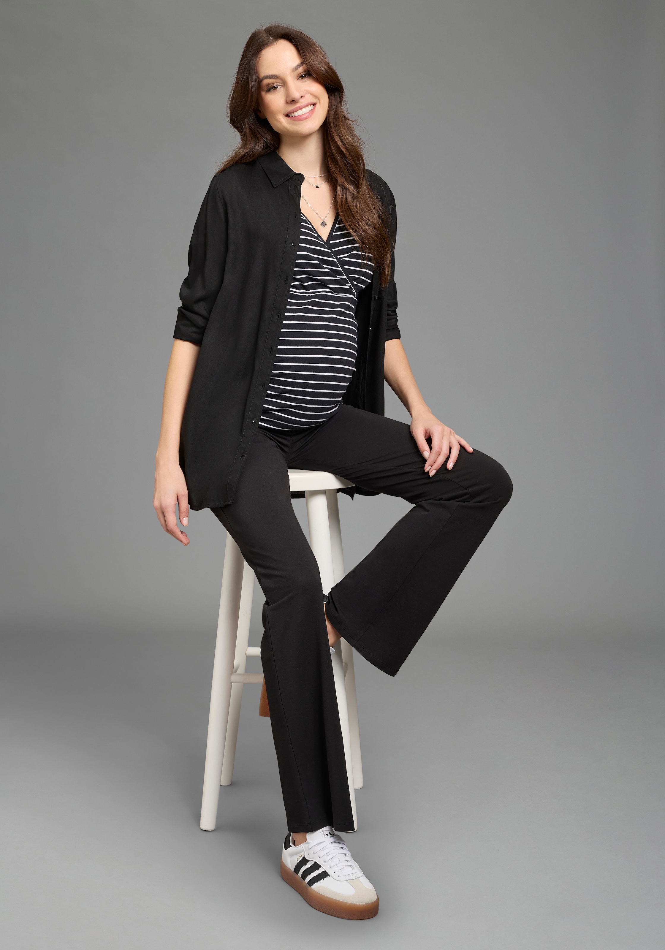 Neun Monate Umstandsleggings »2er Pack Umstands-Leggings boot cut«  für Schwangerschaft, aus weicher Baumwollmischung, langer Schnitt