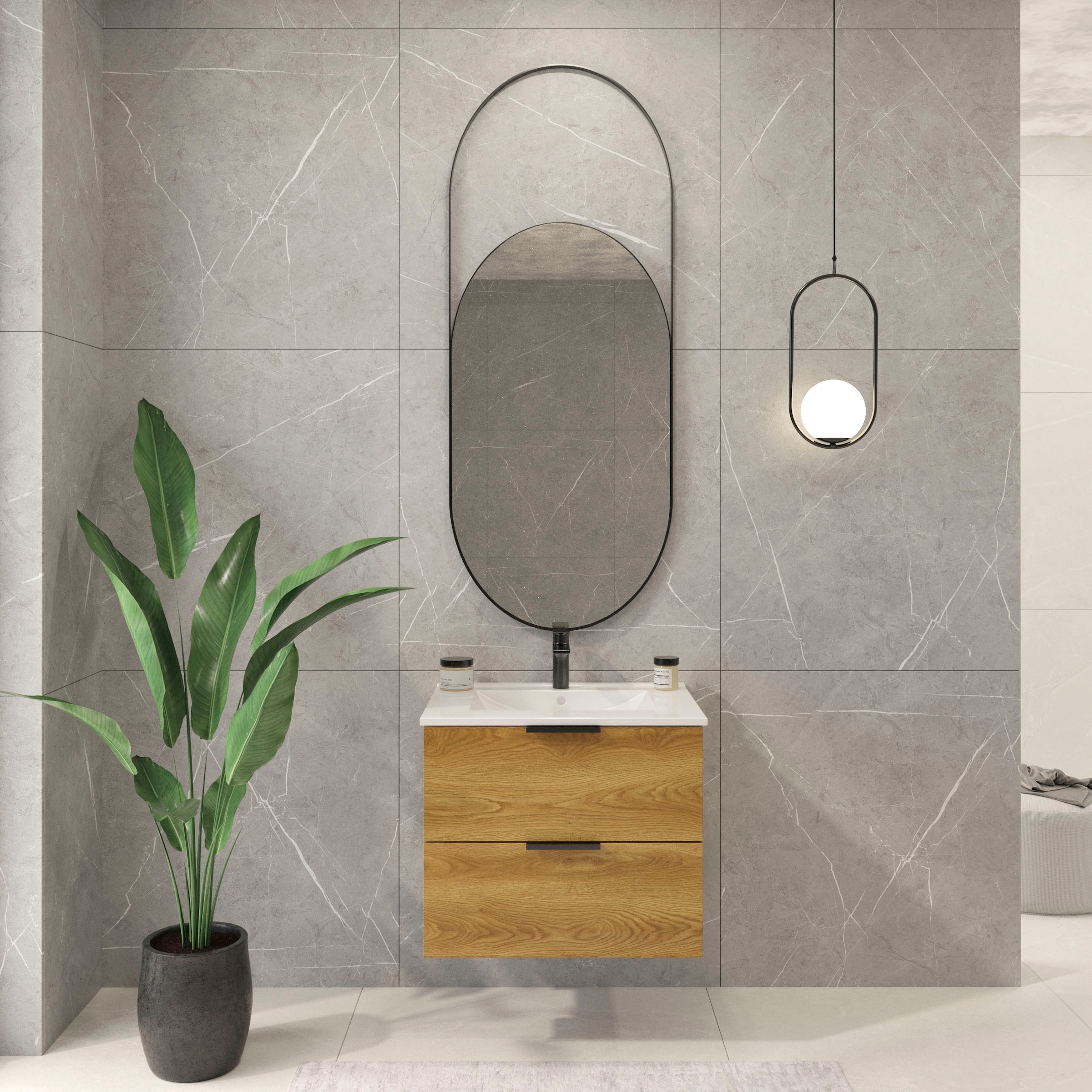 welltime Waschtisch »Athen Badezimmerschrank mit Softclose Funktion WC Bad 60 cm«, Waschplatz mit 2 Schubladen und Waschbecken Badmöbel Unterschrank