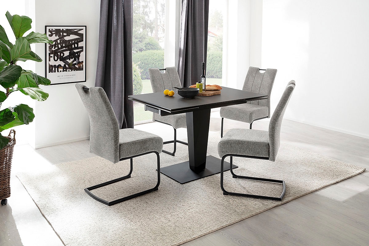 MCA furniture Esstisch »PESARO Auszugstisch mit Säule 120-180 cm«, (Einzelstück), Keramik,Edelstahl,Stirnauszug,ausziehbar,Tischplatte 14 mm