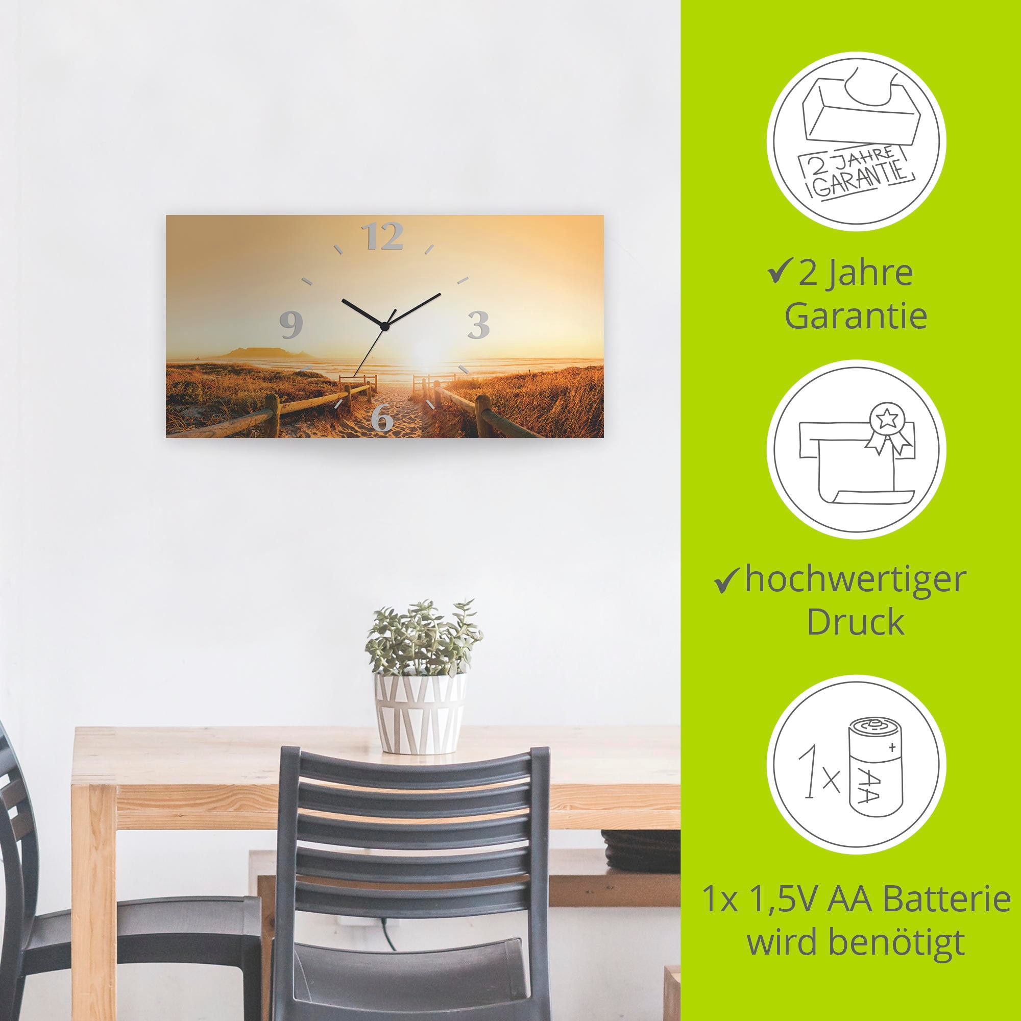 Artland Wanduhr »Sonnenuntergang Panorama Strand«, 3D Optik gebogen, mit Quarz- oder Funkuhrwerk, versch. Größen