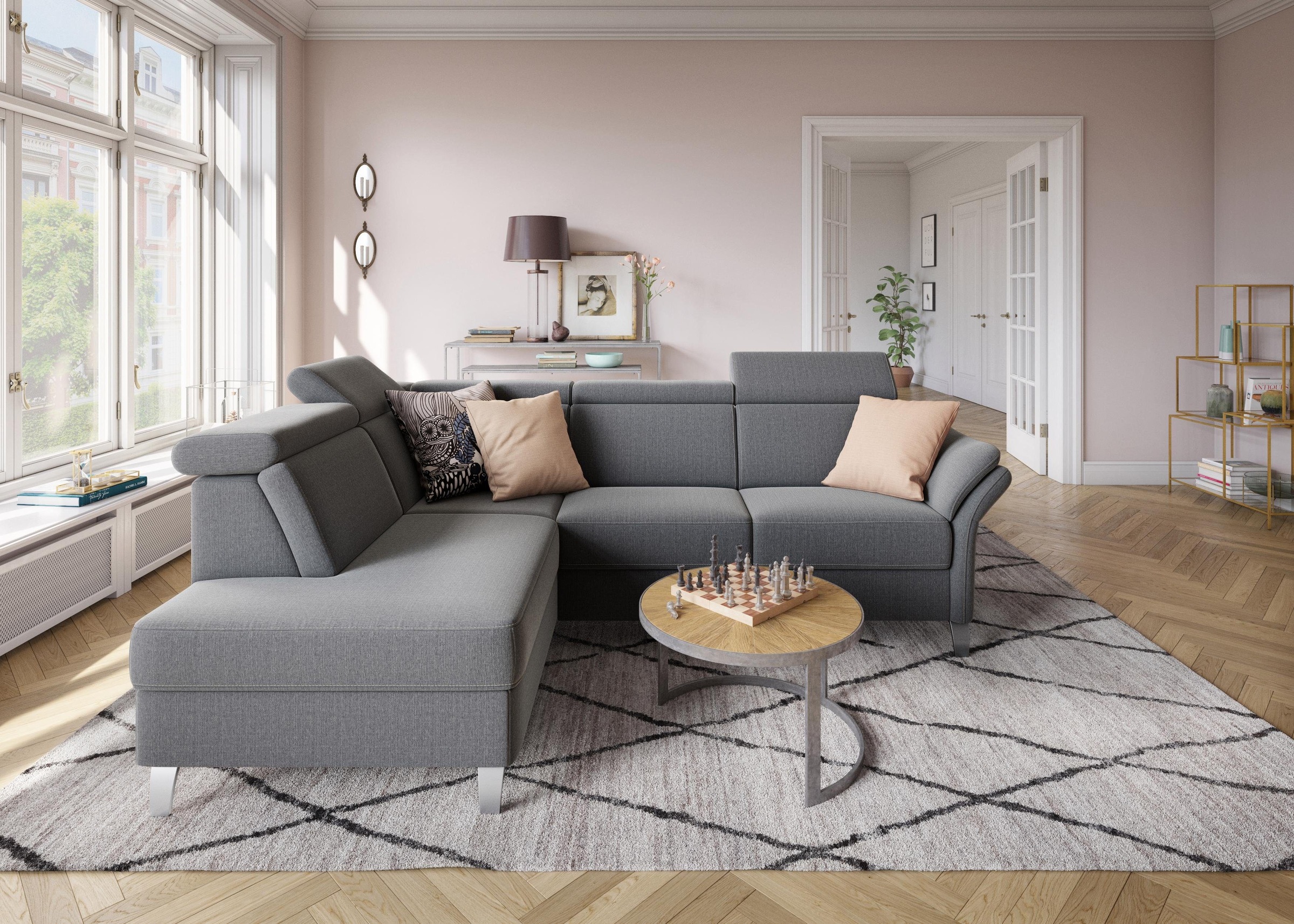 sit&more Ecksofa »Vincenzo L-Form«, inklusive Kopfteilverstellung, wahlweise mit Bettfunktion, Bettkasten
