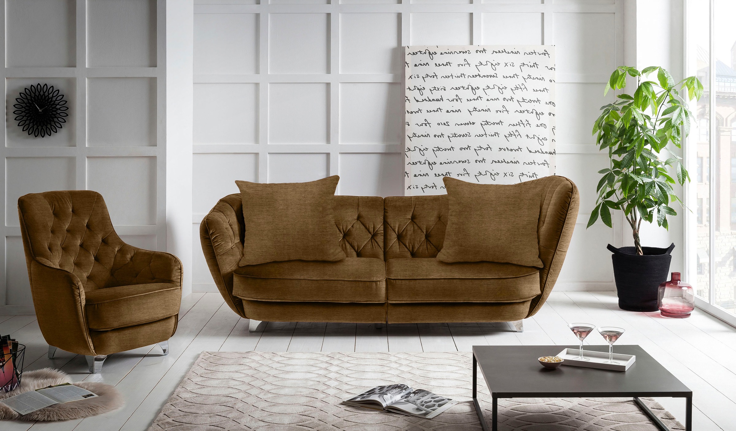 Leonique Big-Sofa »Retro«, stylischer Hochlehner