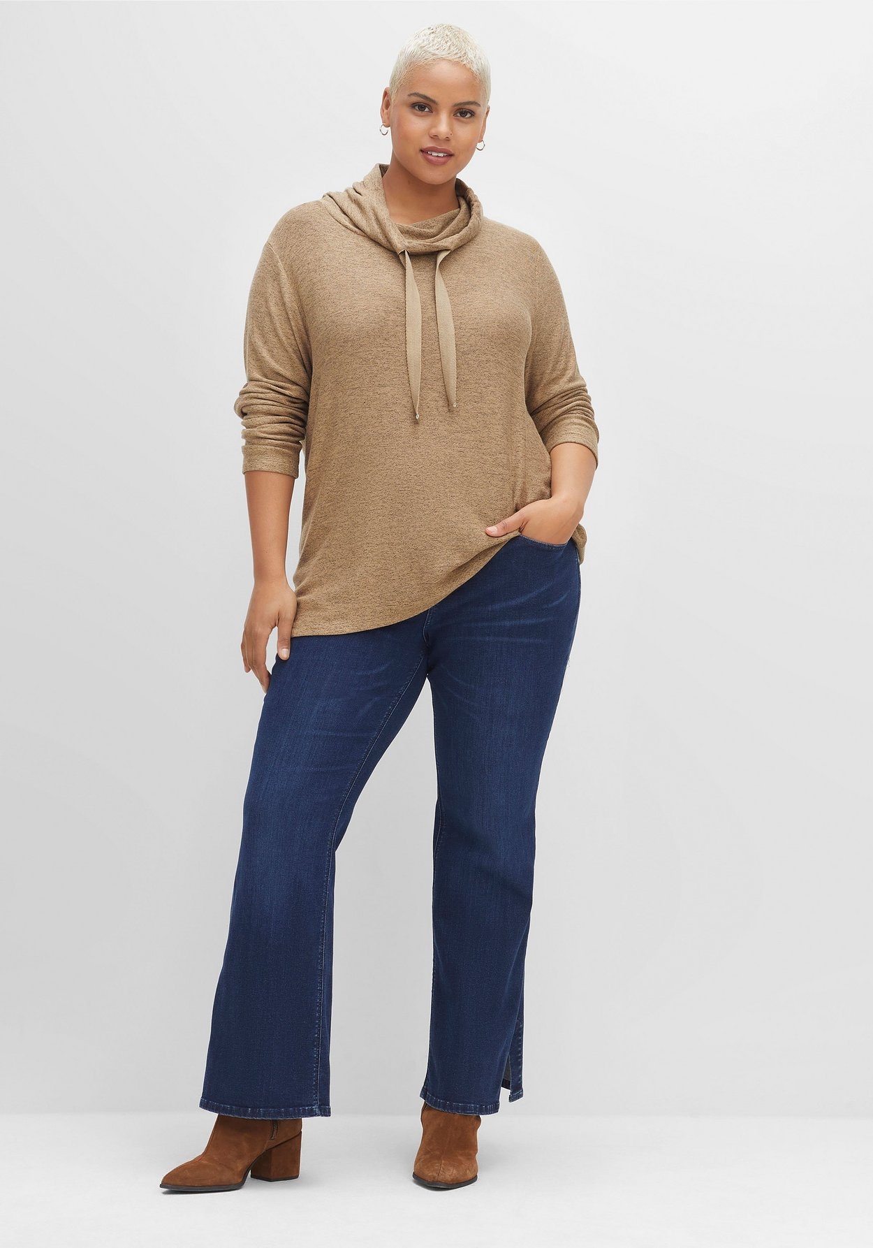 Sheego Rollkragenpullover »Pullover mit Tunnelzug am weiten Kragen«, mit Tunnelzug am weiten Kragen