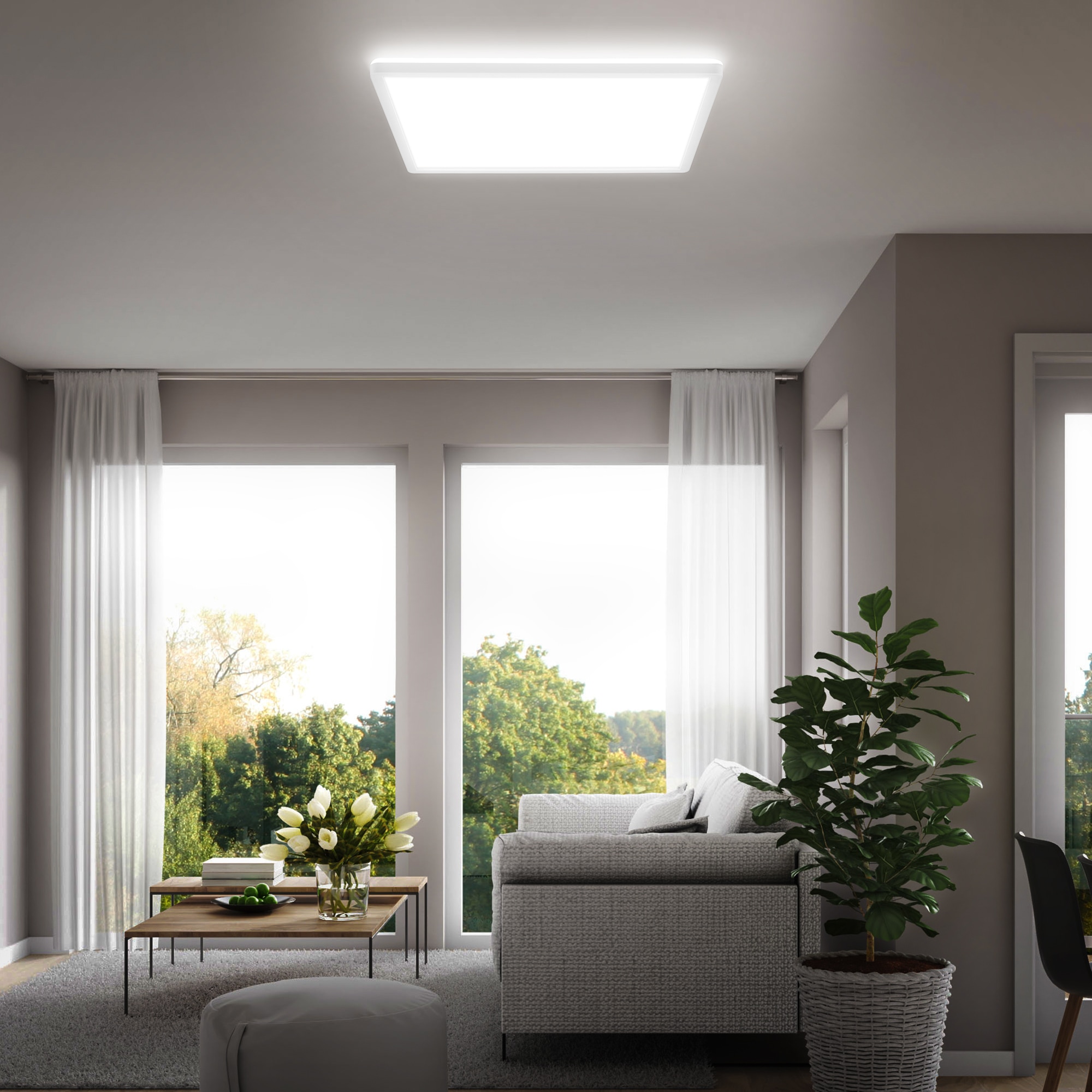 B.K.Licht LED Deckenleuchte »BKL1601 Ultraflache Deckenlampe, LED Panel mit Backlight« LED-Modul 1 Stk. Neutralweiß 4.000K, 3.000 Lm, 22W, indirekte Hintergrundbeleuchtung, 42x42cm, Weiß