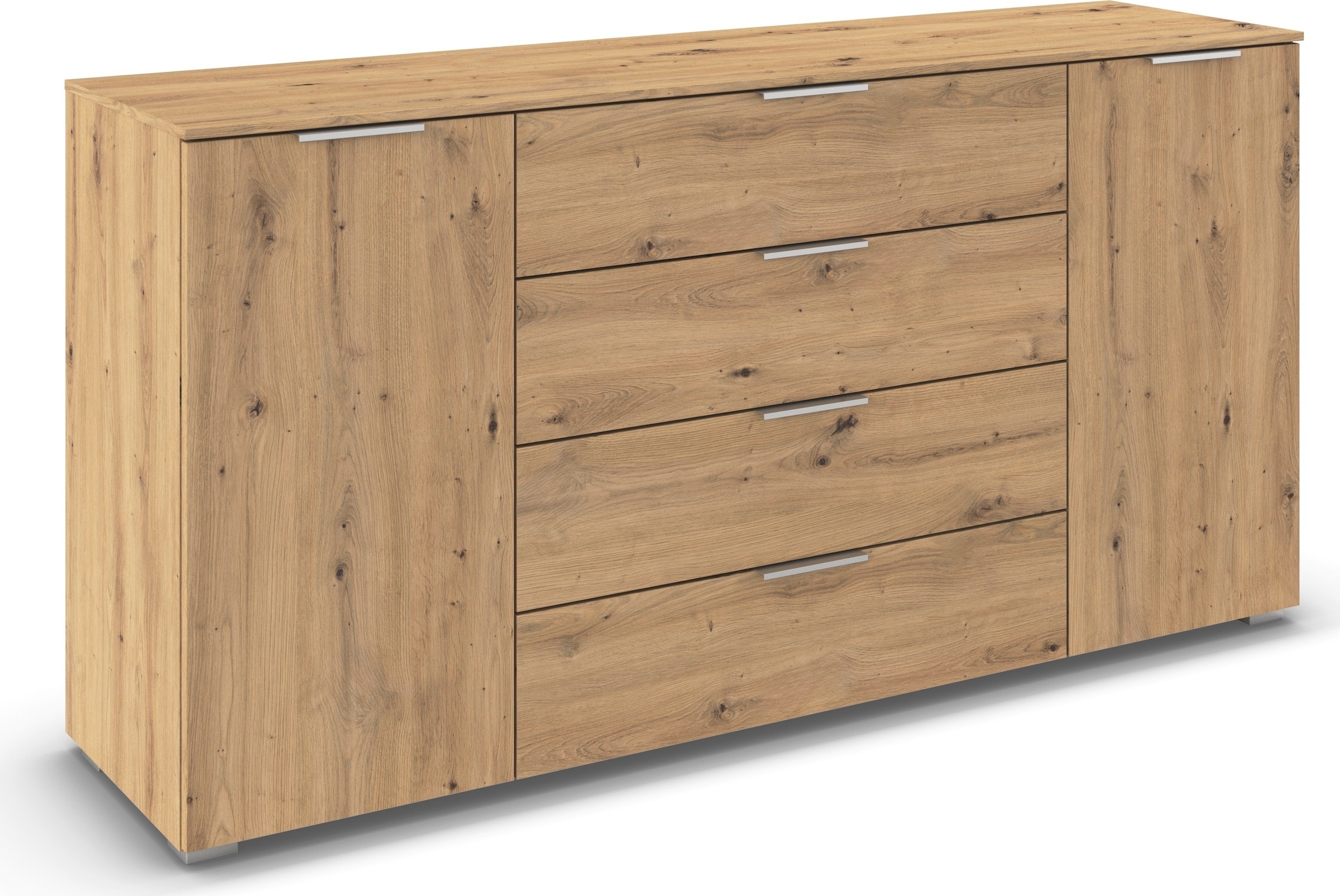 OTTO home Kombikommode »Kommode Sideboard Schubladenkommode Schlafzimmerkommode ASTANA« Breite 160 cm / Höhe 81 cm, mit 4 Einlegeböden,  2-türig, 4 geräumige Schubladen, Kantengriff Alufarben MADE IN GERMANY