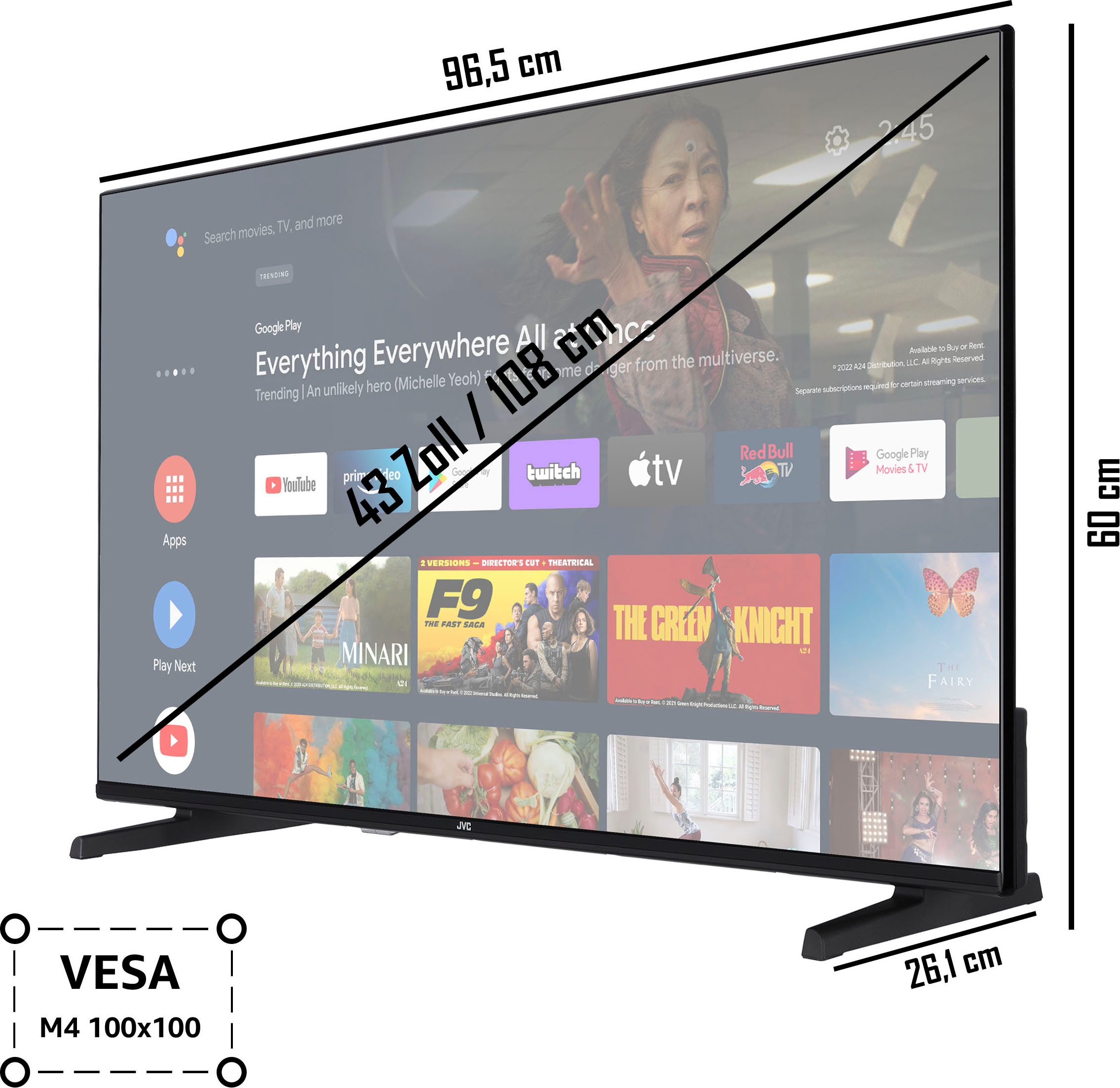 JVC LED-Fernseher TV- cm/43 HD, Android Jahre 4K | »LT-43VA3355«, Garantie ➥ XXL Smart-TV 3 Ultra Zoll, UNIVERSAL 108