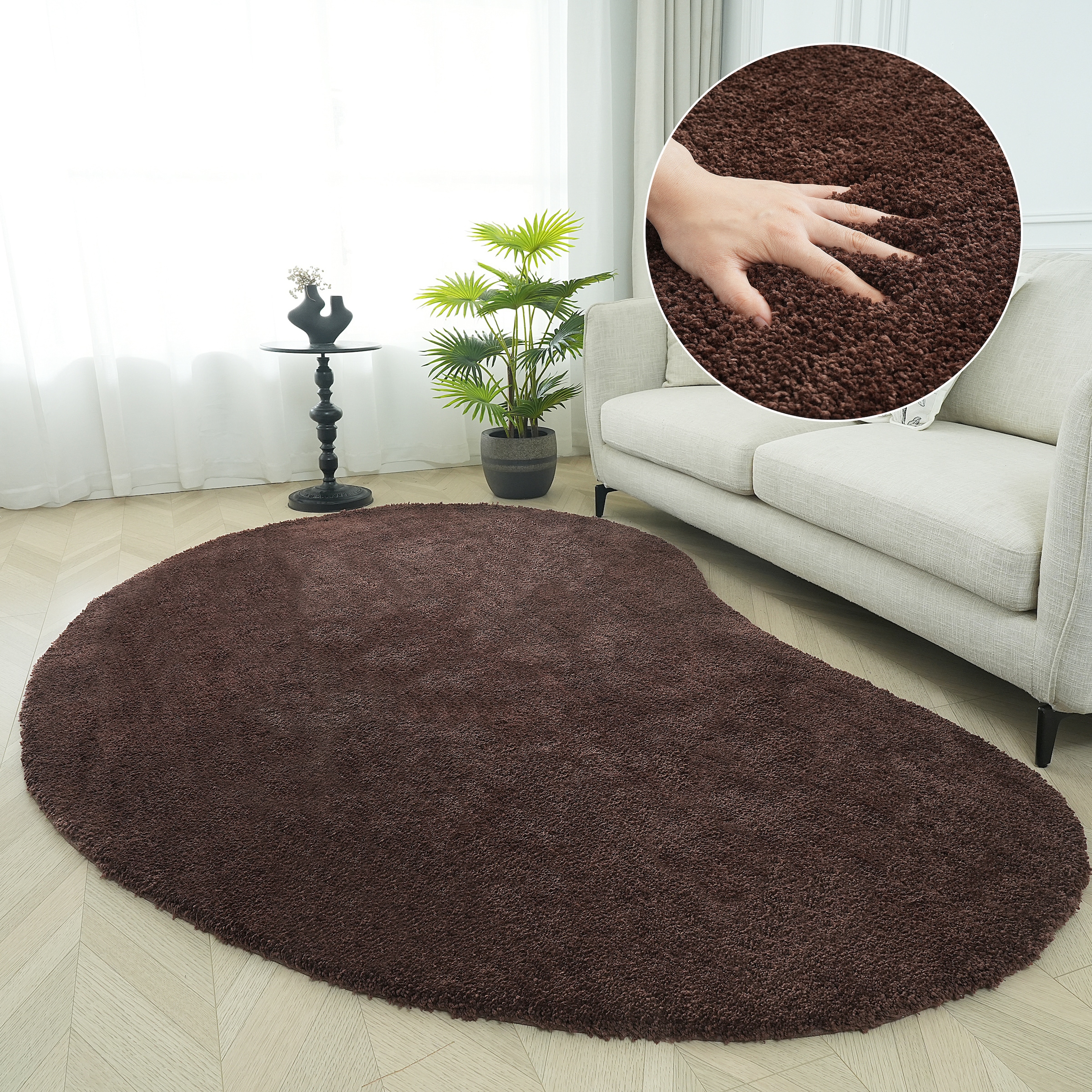 LeGer Home by Lena Gercke Hochflor-Teppich »Halrum, einfarbig, besondere Form, modern« organische Form, bean shape, kuschelig, Wohnzimmer, Schlafzimmer