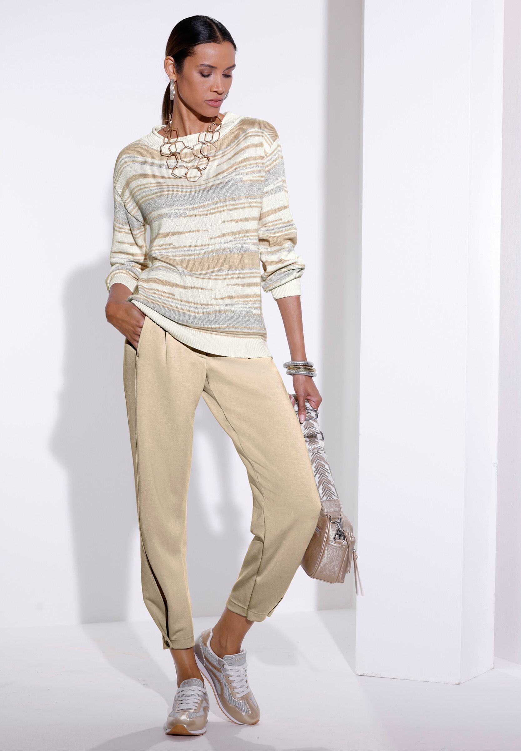 creation L Longpullover »Pullover Jacquardpullover mit Glanzgarn«
