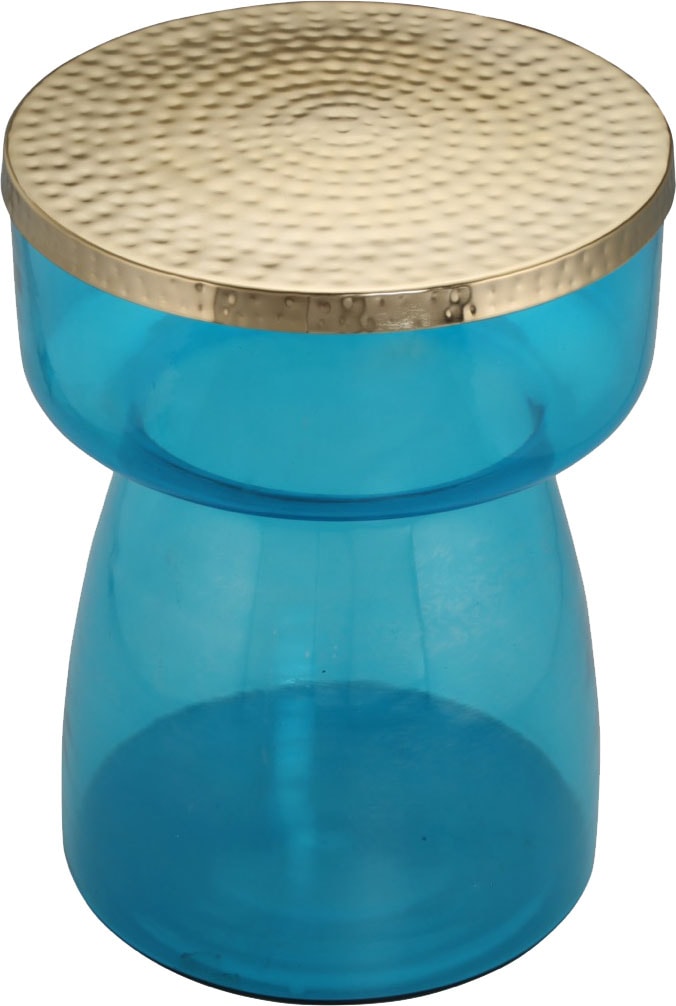 Kayoom Beistelltisch »Roman 125, mundgeblasener Glaskorpus« 1 Stk. tlg. mundgeblasener Glaskorpus, Retro-Design, goldene Metall-Tischplatte