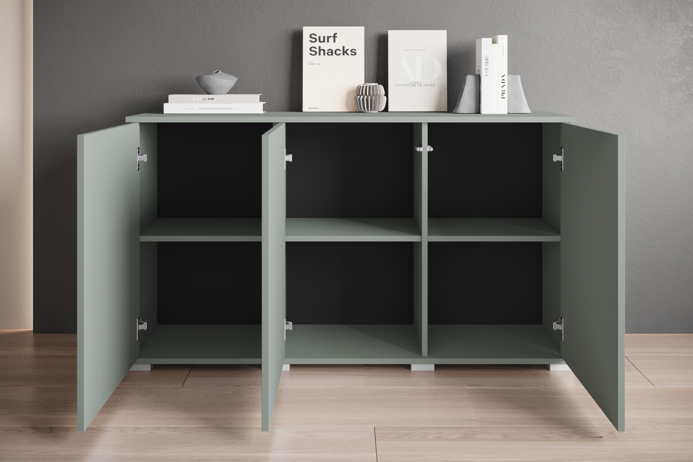 INOSIGN Sideboard »Kenia, moderne grifflose Kommode mit 3 Türen, Breite 120 cm«, (1 St.), Push-to-Open-Fronten, höhenverstellbaren Einlegeböden