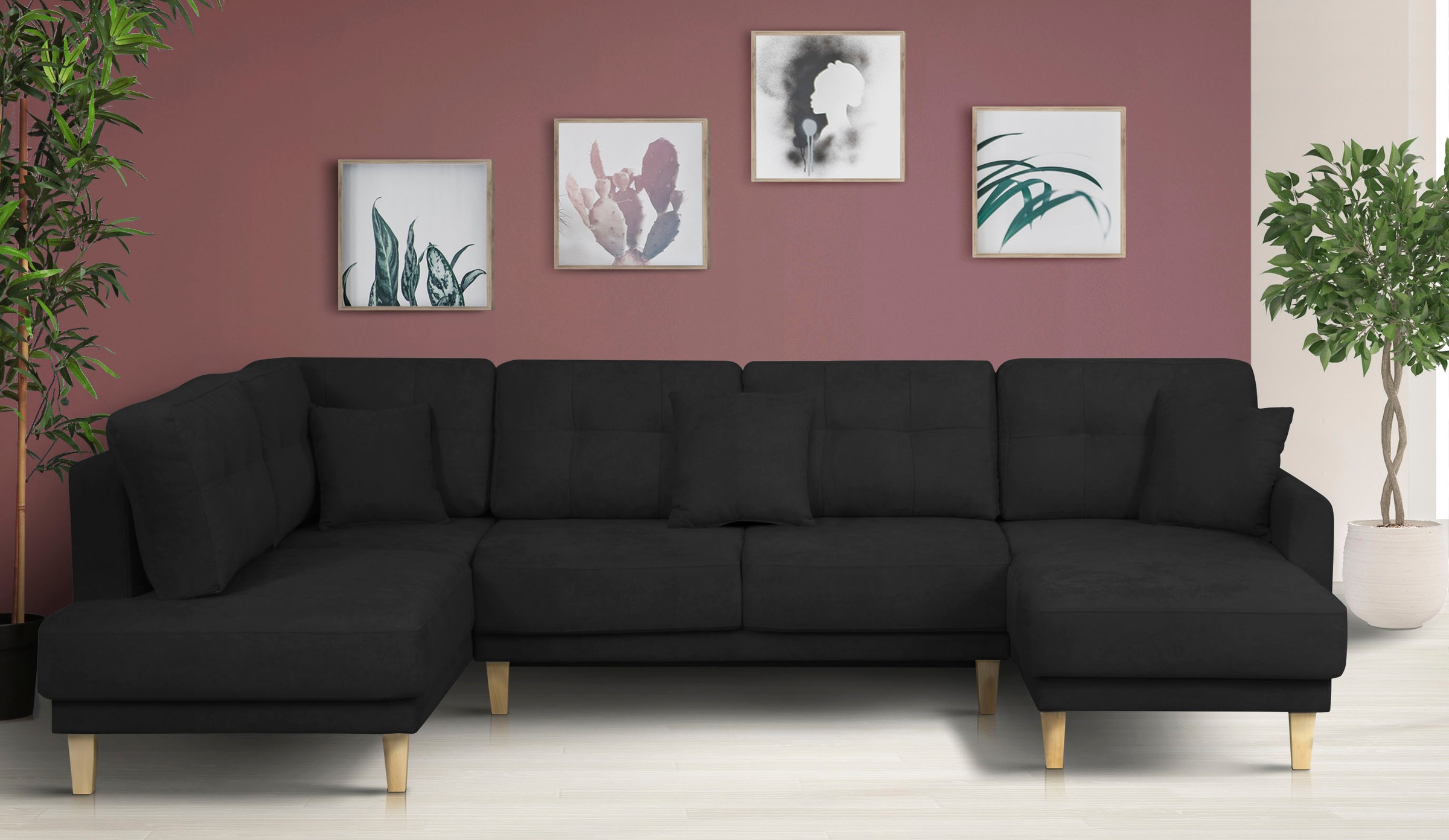 Home affaire Wohnlandschaft »TRIPLO U-Form wahlweise mit Schlaffunktion, B/T/H: 310/192/90 cm« Schlafsofa, auch mit Bettkasten, Steppung im Rückenkissen