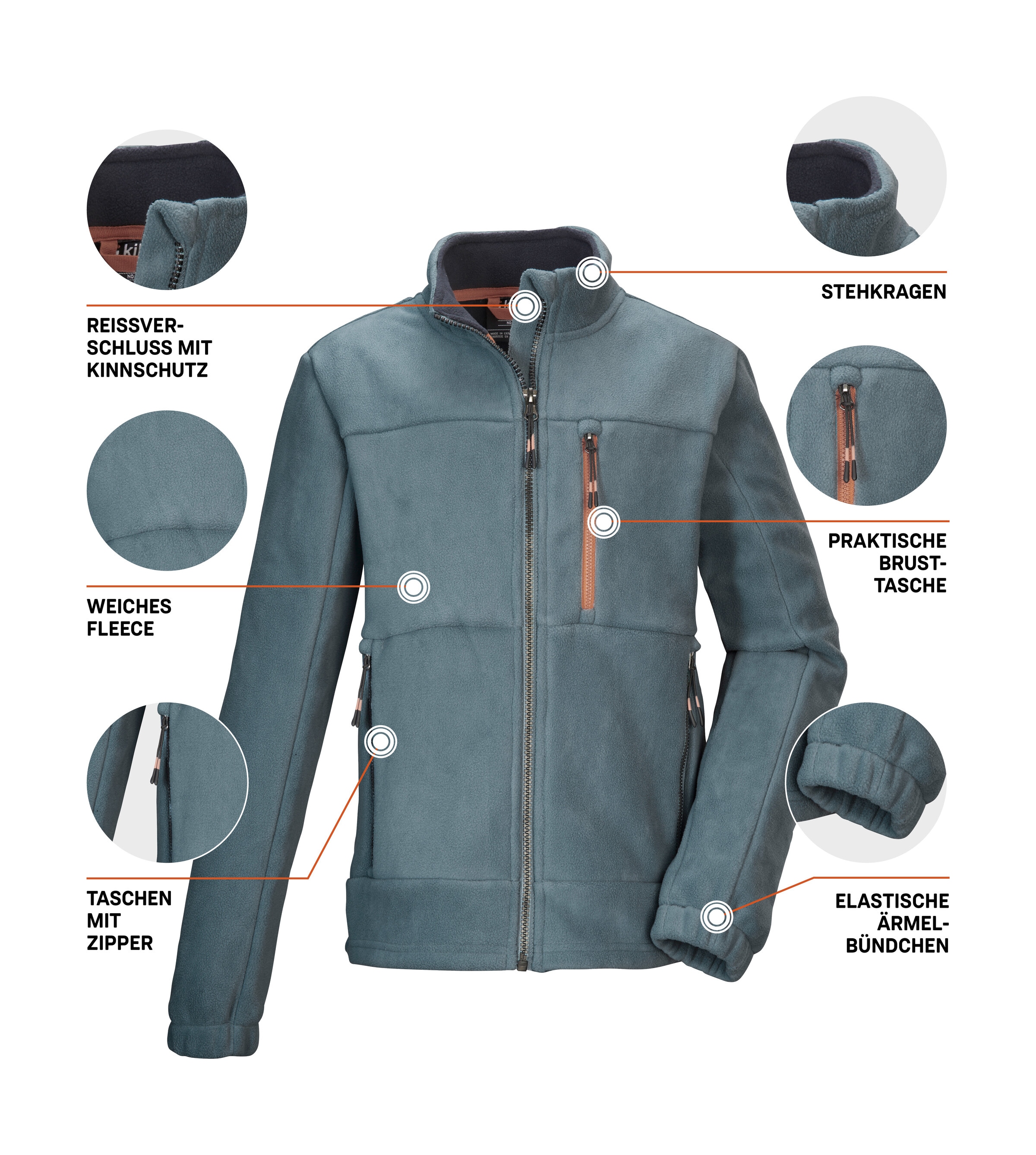 Killtec Fleecejacke »KOW 225 BYS FLC JCKT«, Kinder Fleecejacke mit Stehkragen, Kinnschutz und Zipper-Taschen