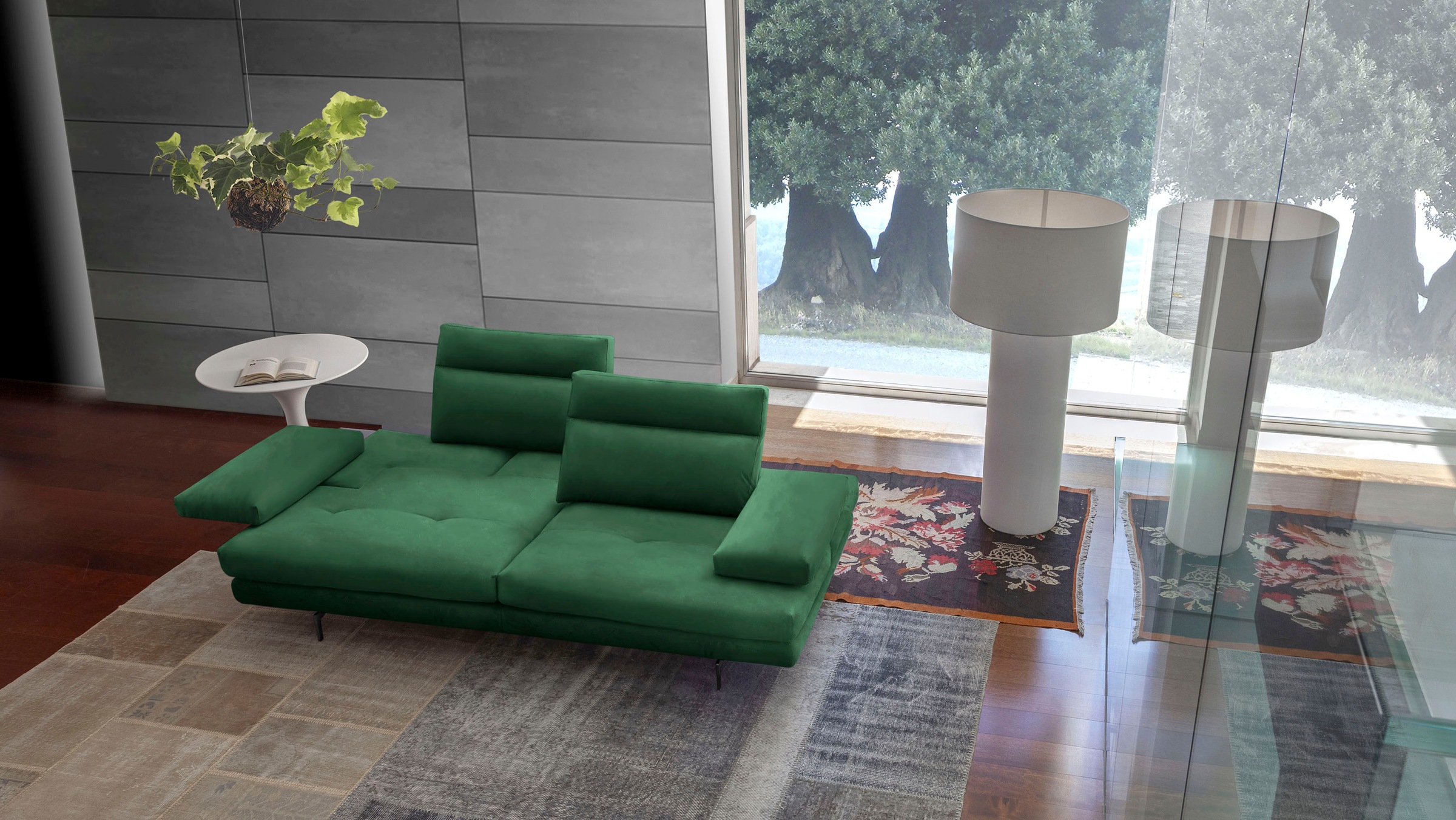 CALIA ITALIA 3-Sitzer »Toby Wing, Designsofa, hochwertige Verarbeitungsdetails, bequem«, inkl. Sitztiefenverstellung und Armteilfunktion, Füße in Schwarz matt