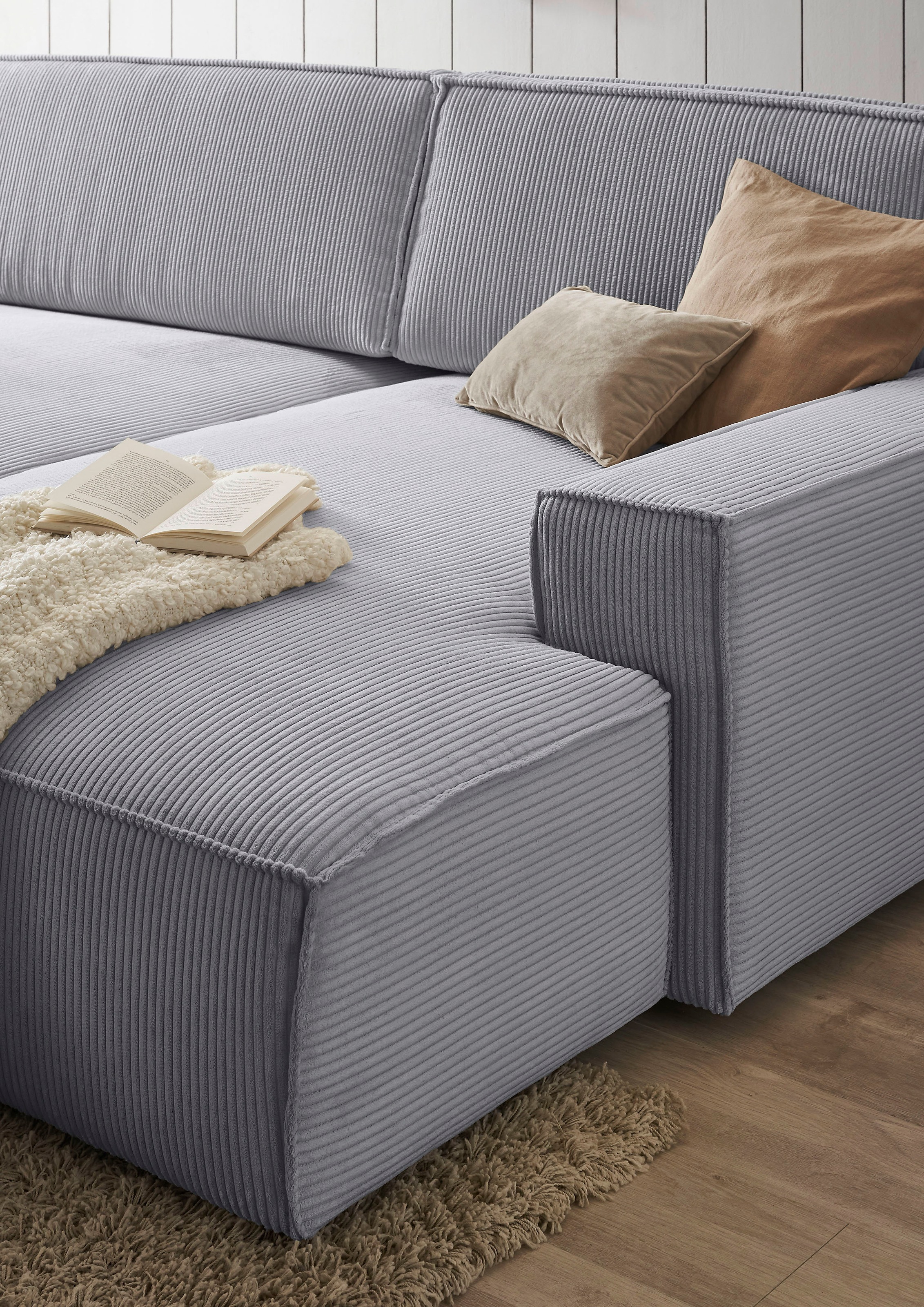 Home affaire Polsterecke »NEU: SHERWOOD XXL tief, L-Form mit Schlaffunktion, Big-Sofa mit Hocker«, (Set, 2 St.), stellbar zum Schlafsofa (Krokodilverbinder), Cord, Leinenoptik